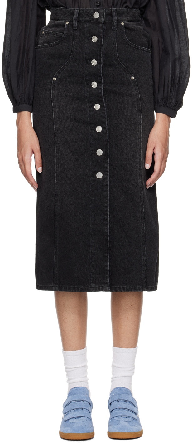 Shop Isabel Marant Étoile Black Vandy Denim Midi Skirt In 02fk Faded Black