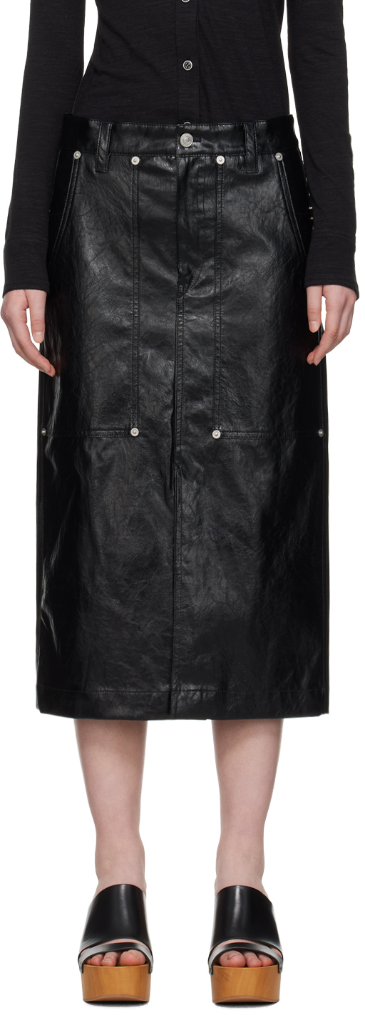 Shop Isabel Marant Étoile Black Angele Faux-leather Midi Skirt In 01bk Black