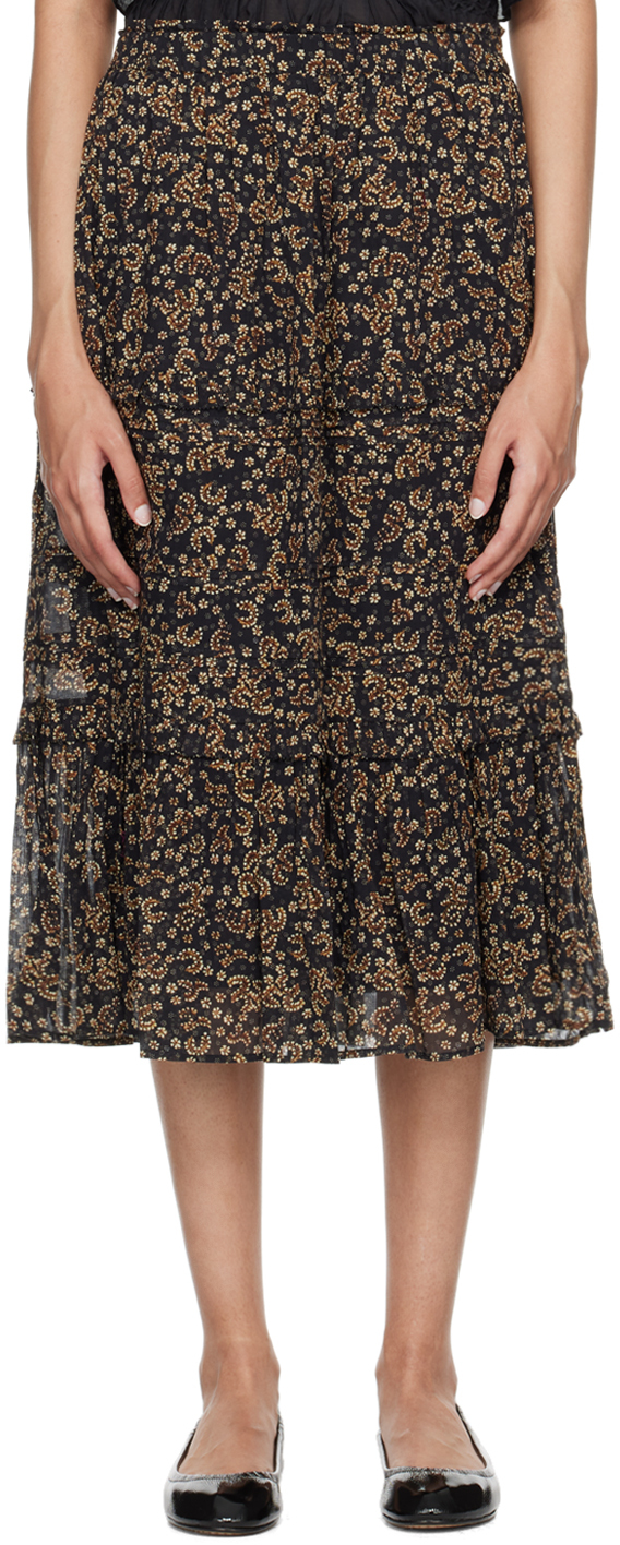 Shop Isabel Marant Étoile Black & Beige Diya Maxi Skirt In Bkoc Black / Ochre