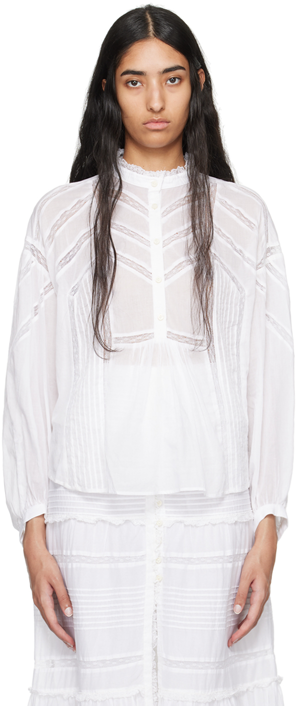 Chemisier Isabel Marant Etoile Catchelae Blanc Rouge Manches Ballon - Taille 34, Viscose, Occasion