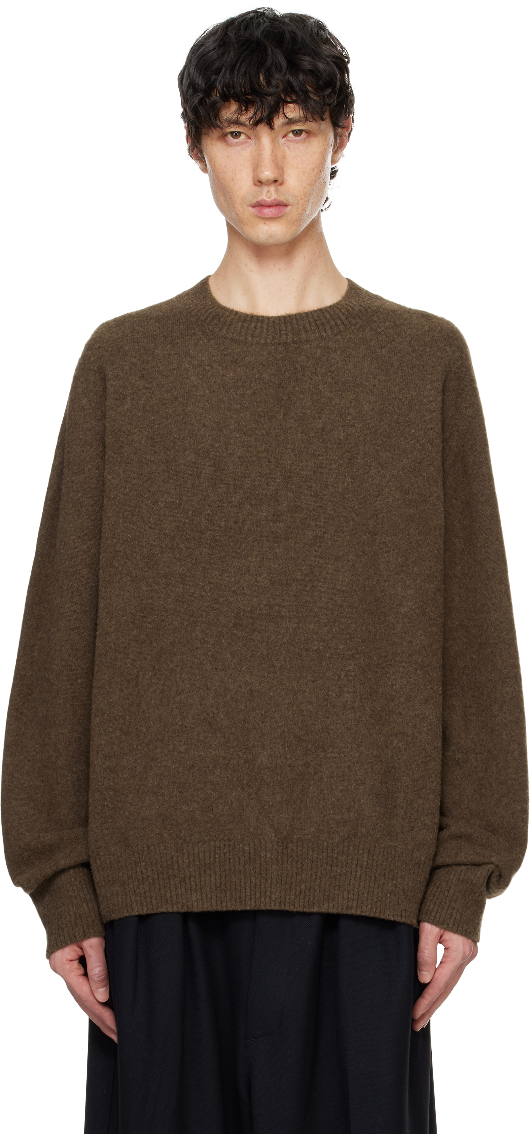 Black Oneside Raglan Sleeve Crew Neck Sweater