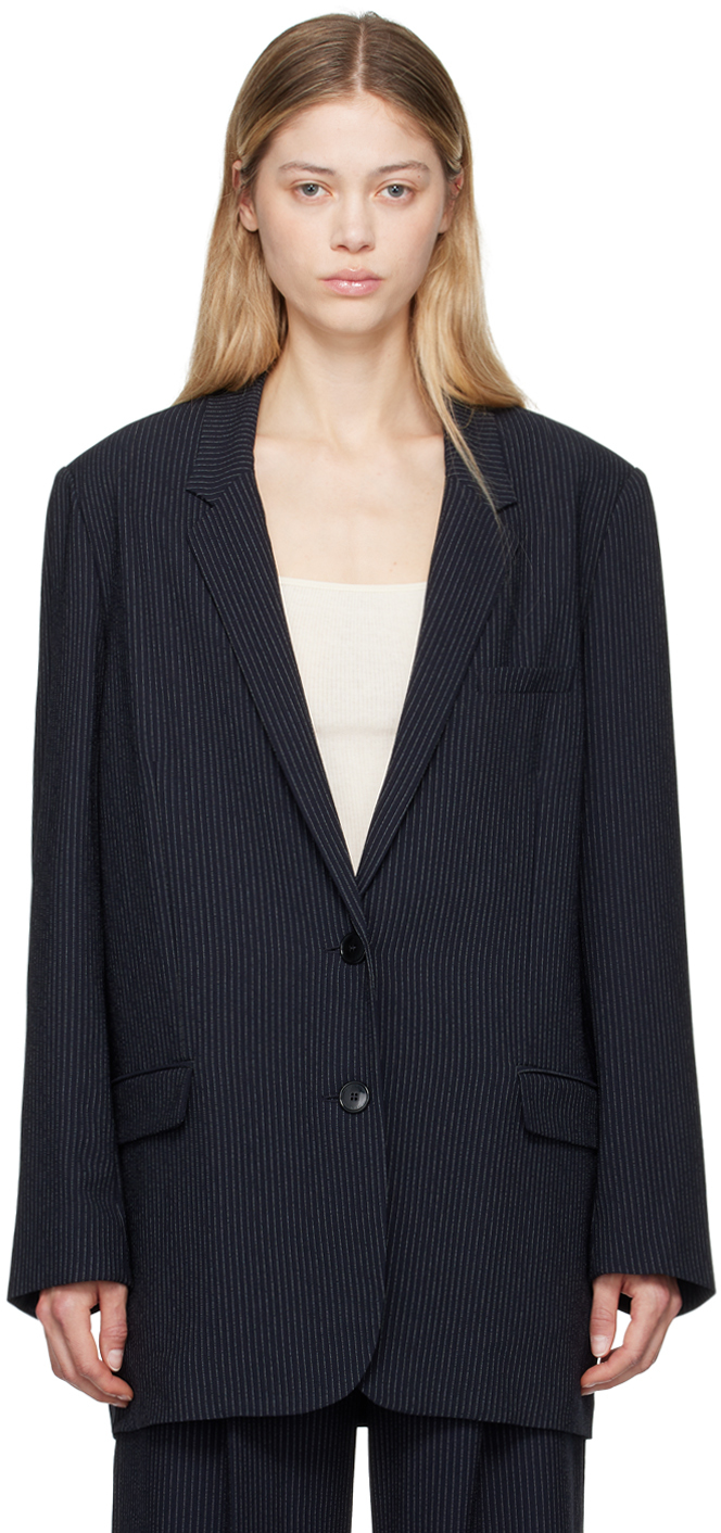 Shop Isabel Marant Navy Oceany Blazer In Miec Midnight/ecru