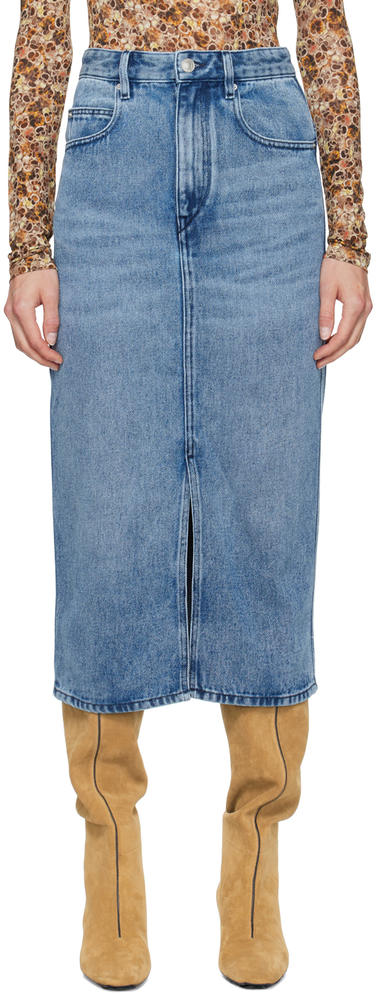 Shop Isabel Marant Blue Tilauria Denim Midi Skirt In 30lu Light Blue