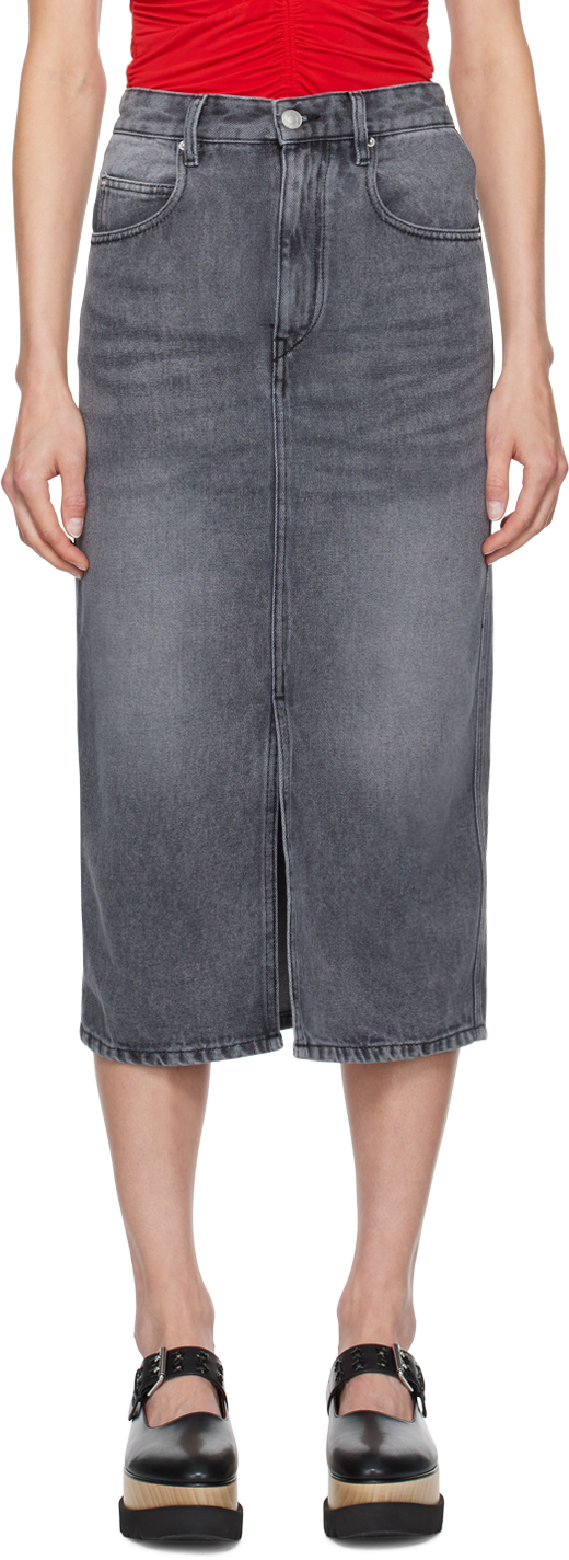 Shop Isabel Marant Gray Tilauria Midi Skirt In 02ly Light Grey