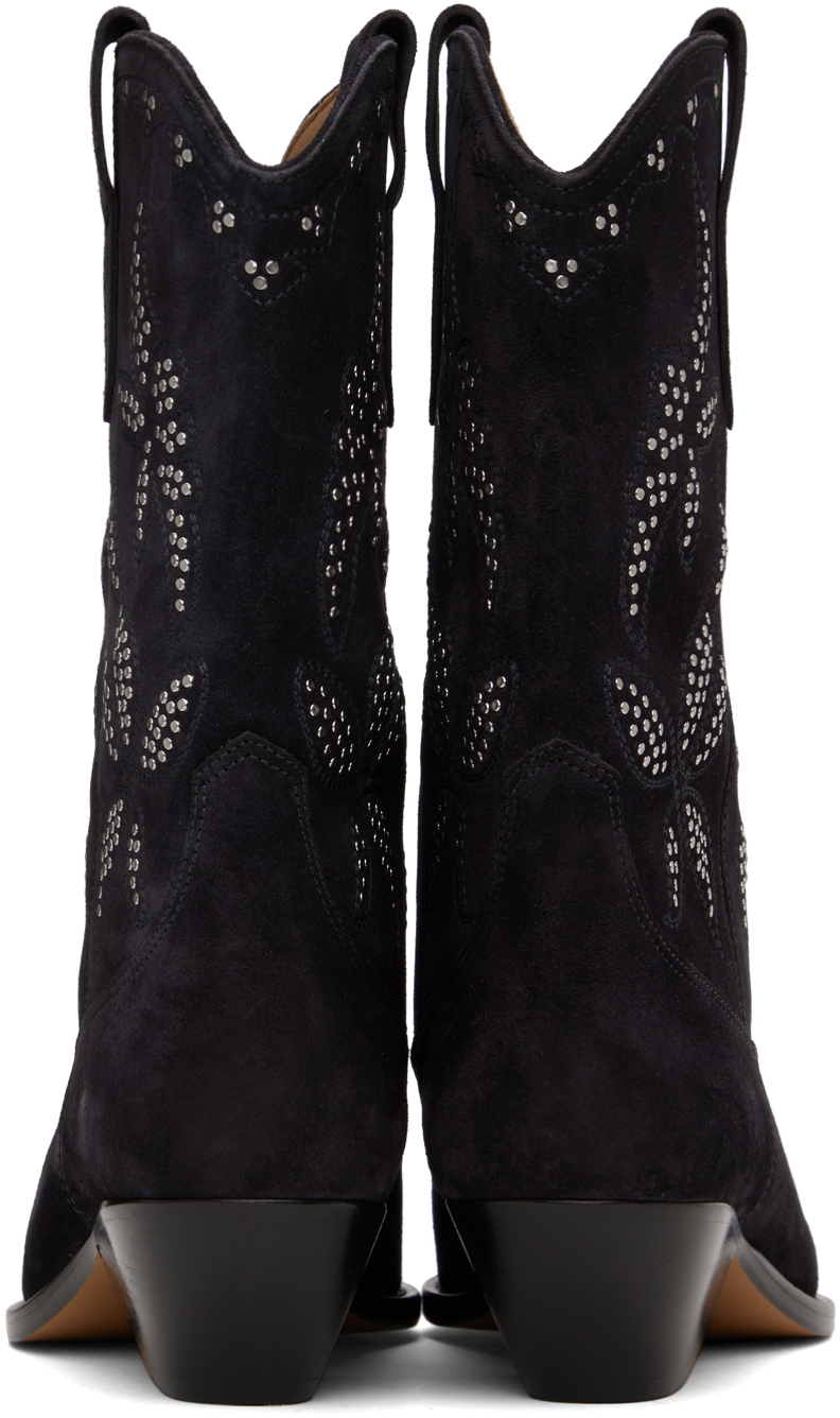 Isabel Marant Duerto Studded Suede Cowboy Boots In Fksi Faded Black/sil