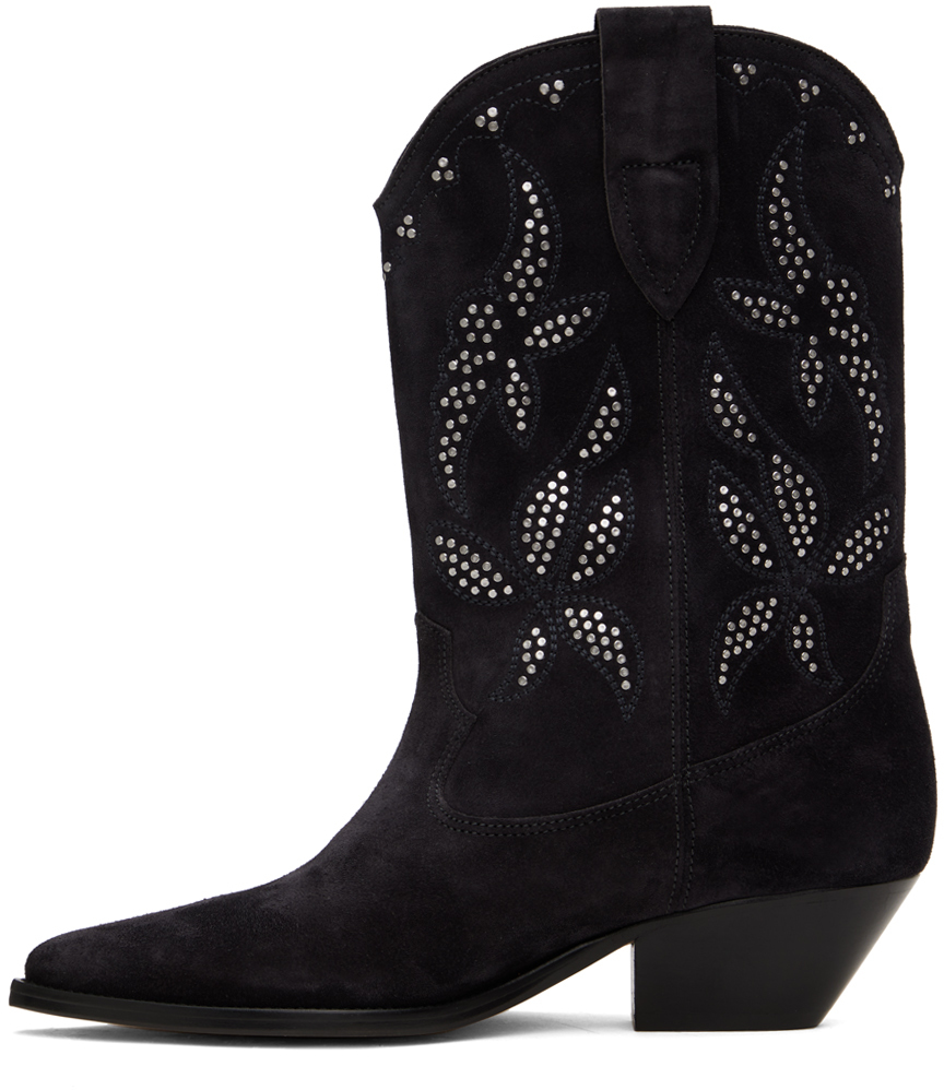 Isabel Marant Duerto Studded Suede Cowboy Boots In Fksi Faded Black/sil