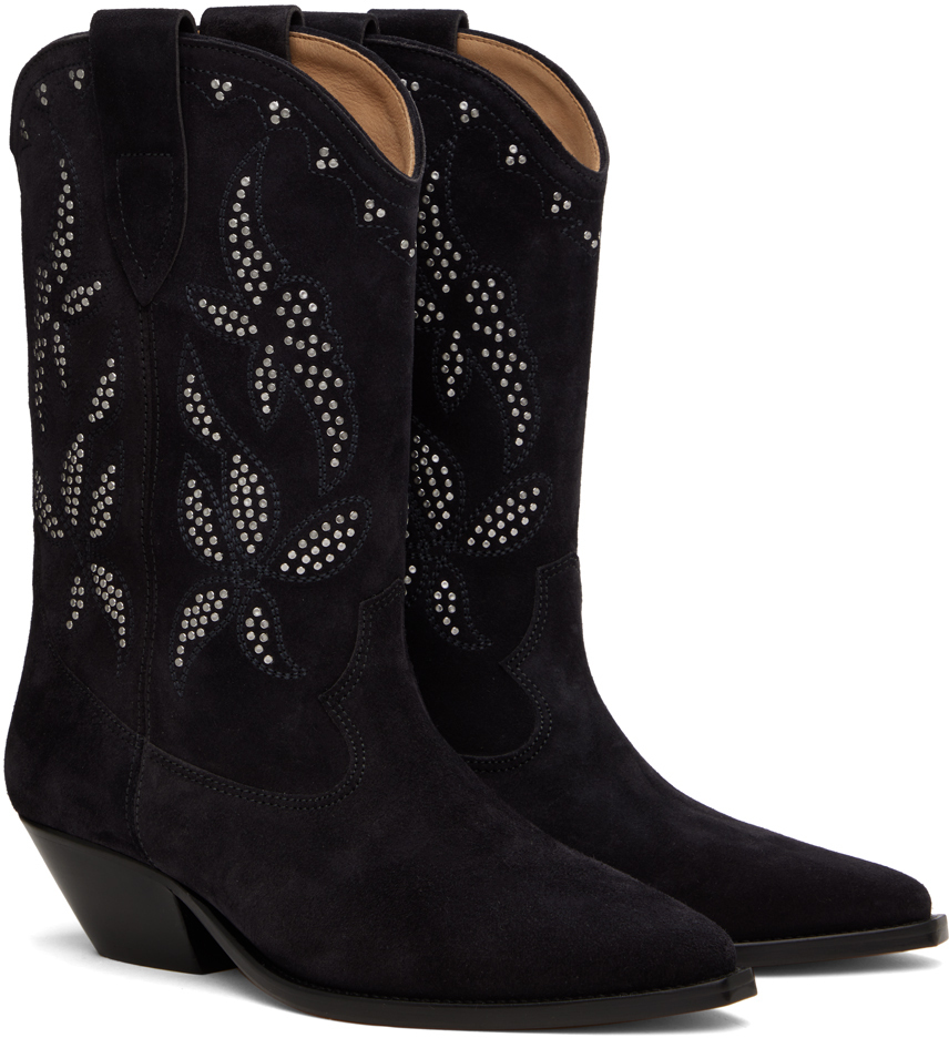 Isabel Marant Duerto Studded Suede Cowboy Boots In Fksi Faded Black/sil