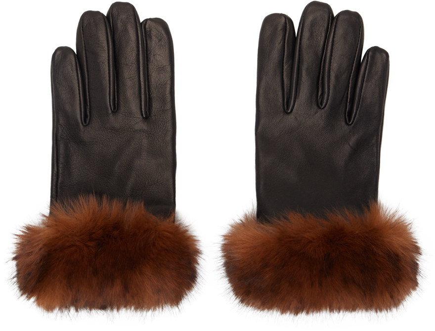 Black Faux-Fur Trimming Gloves