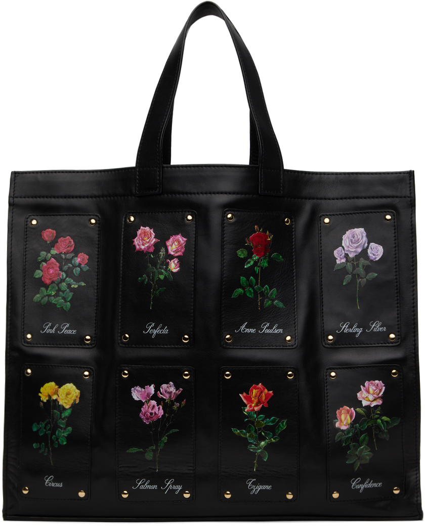 Black Patched Rose Tote