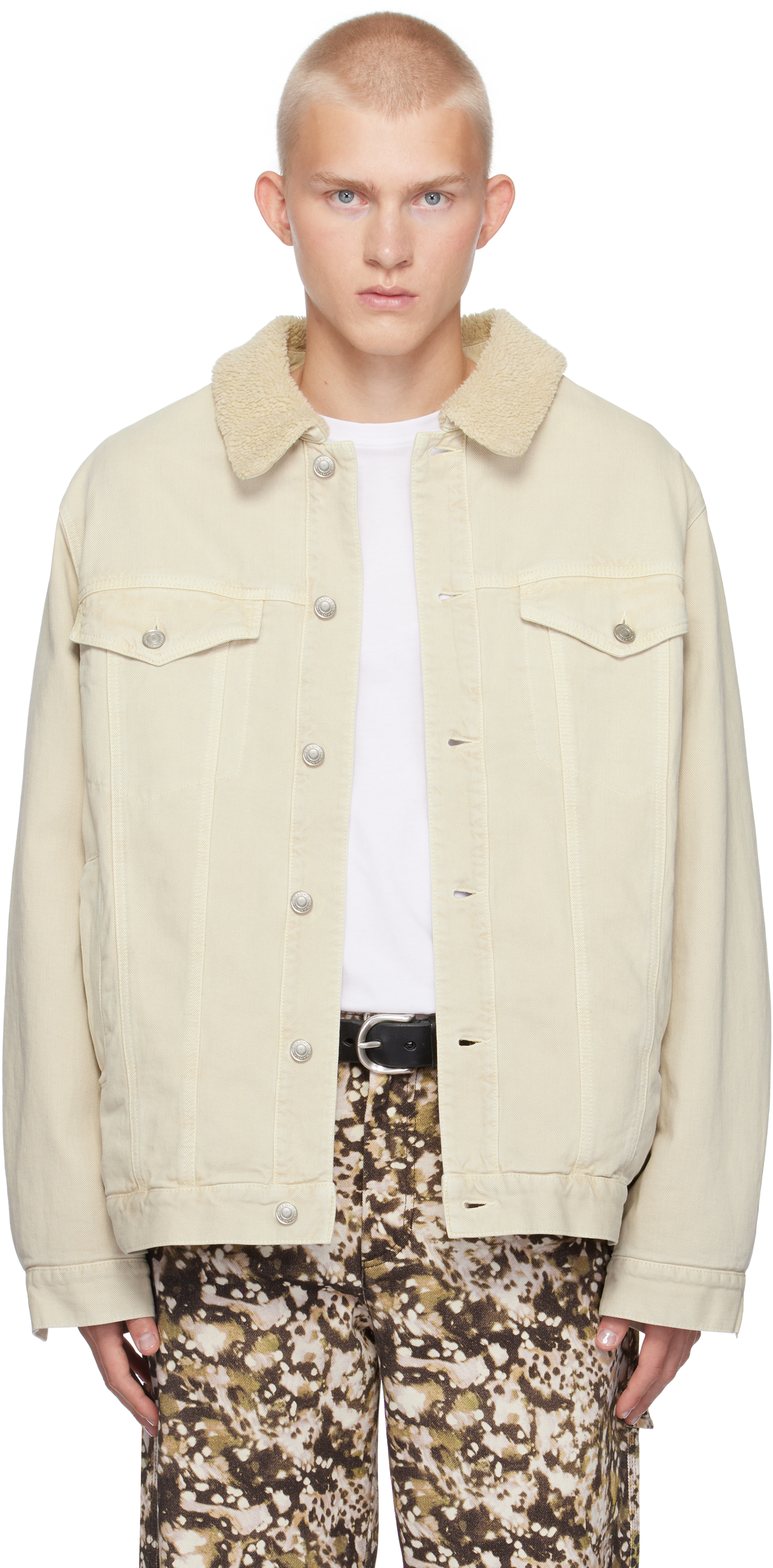 Shop Isabel Marant Off-white Japao Faux-shearling Denim Jacket In Ecru C