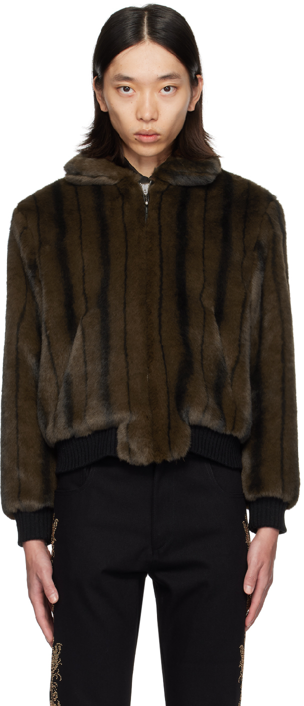 Brown Harrington Faux-Fur Jacket