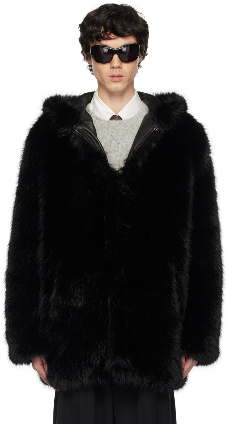 Shop Ernest W Baker Black Faux-fur Hooded Jacket