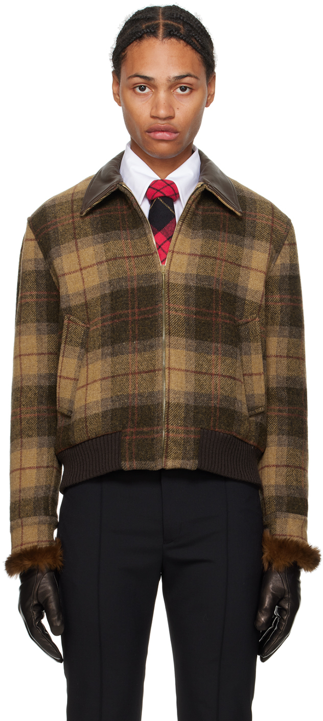 Brown Virgin Wool Check Jacket