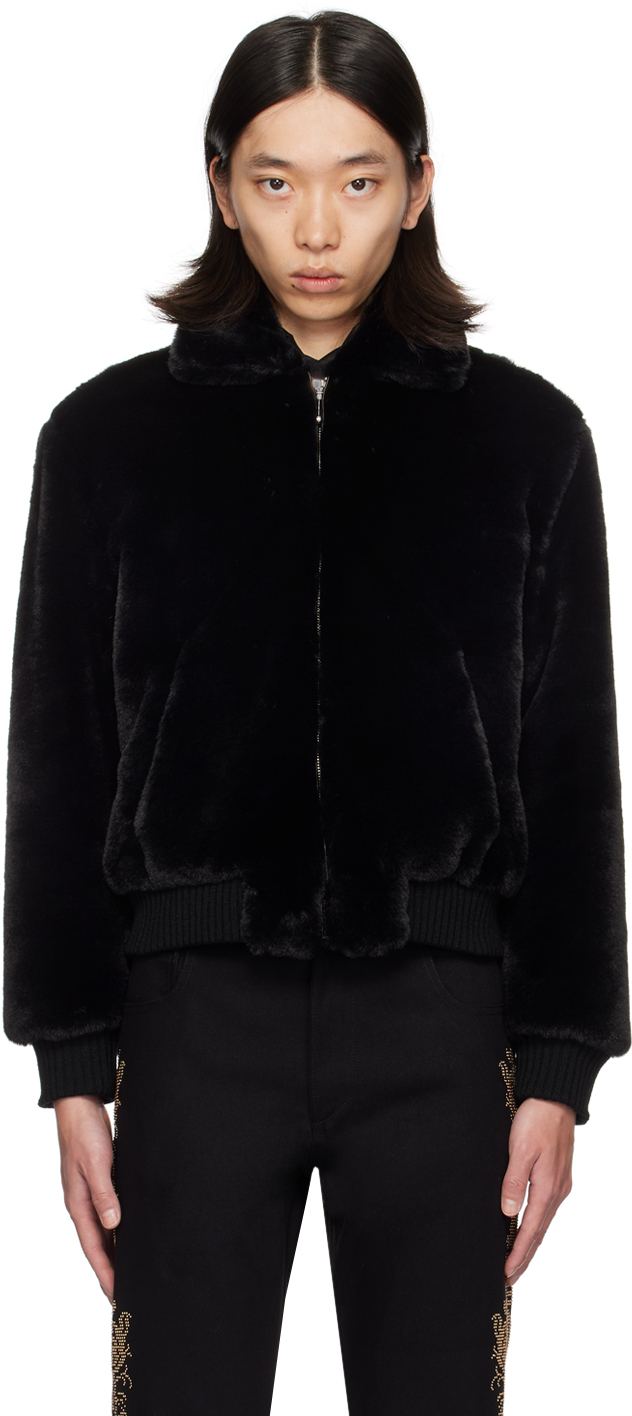 SSENSE Exclusive Black Harrington Faux-Fur Jacket