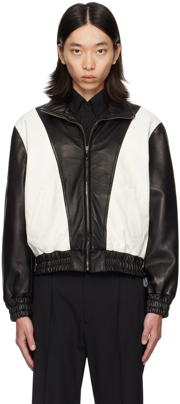 Black & White 80's Leather Track Jacket