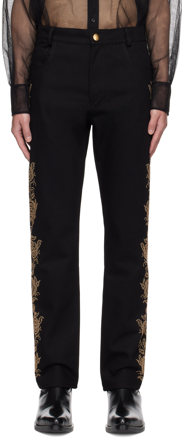 Shop Ernest W Baker Black Rose Studded Jeans In Black W/ Rose Studs