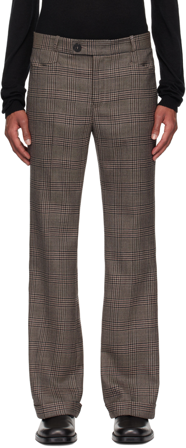 Brown Check Cuffed 70's Trousers