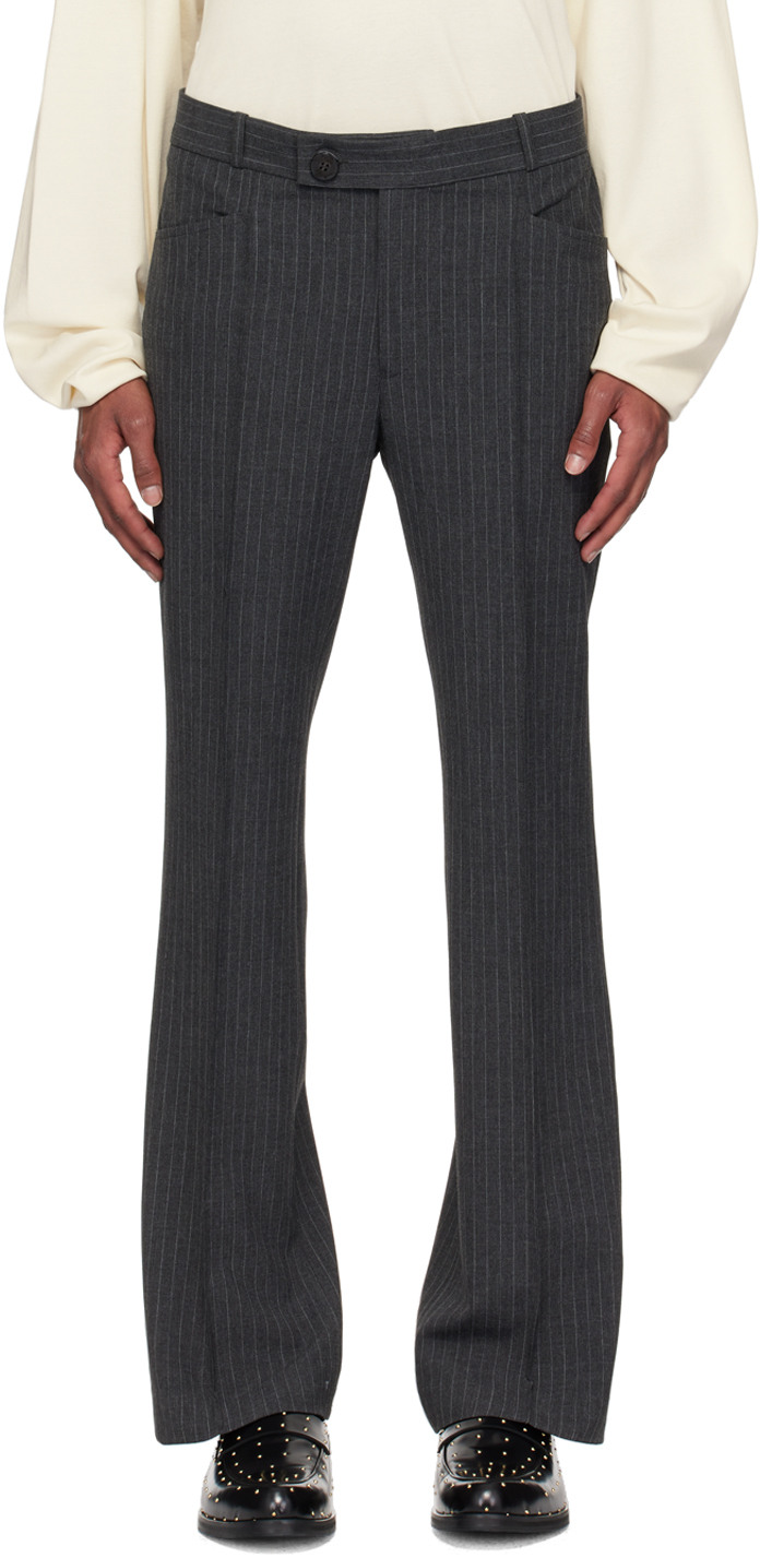 Gray Pin Stripe Flare Trousers