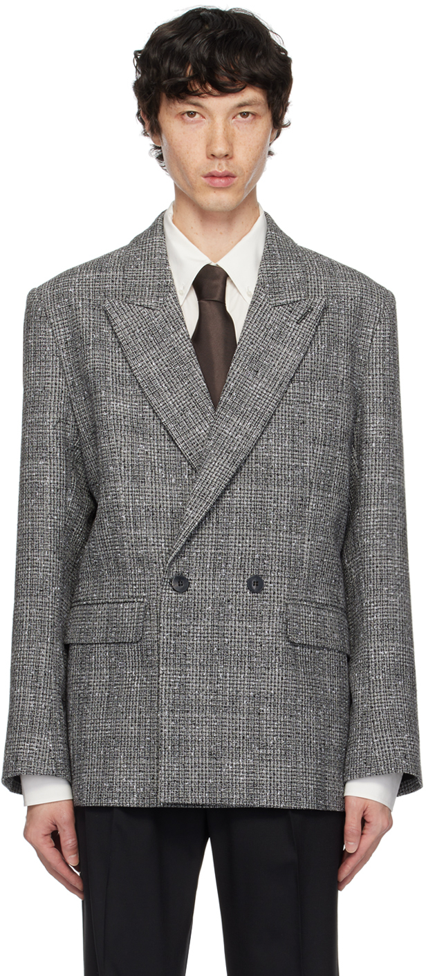 Gray Check Double Breasted Blazer