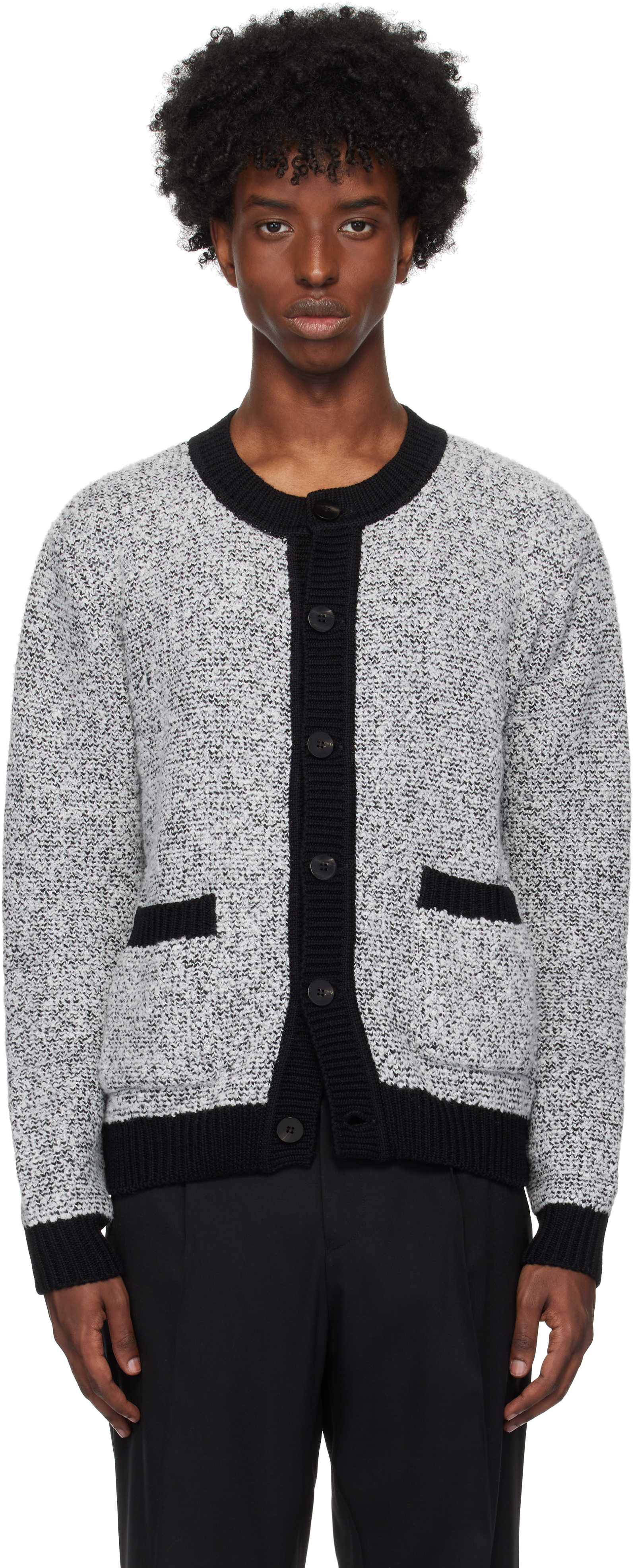 Shop Ernest W Baker Black & White Boucle Cardigan In Black&white