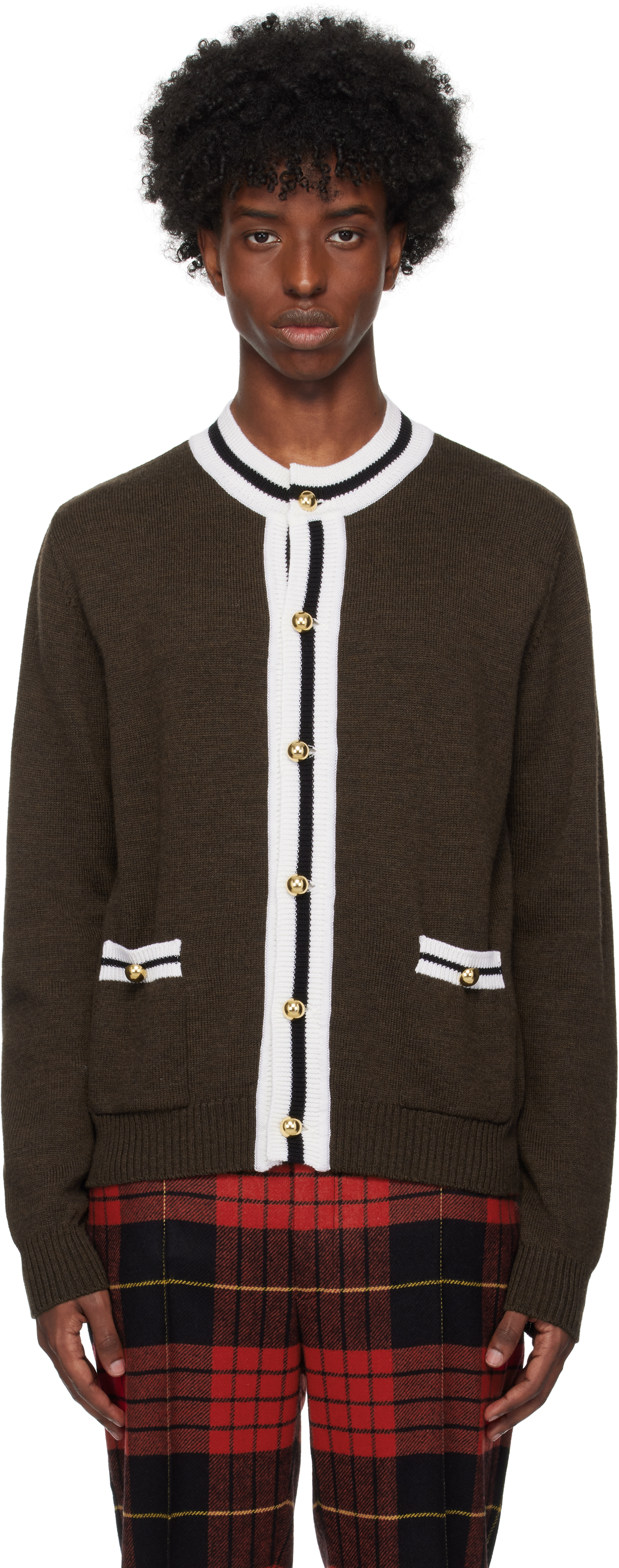 Brown Contrast Trim Cardigan