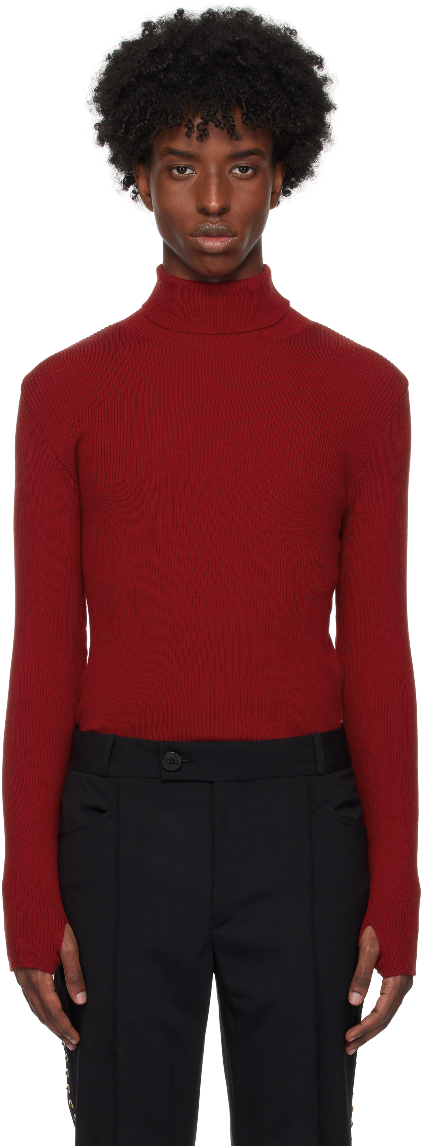 Red Ribbed Turtleneck