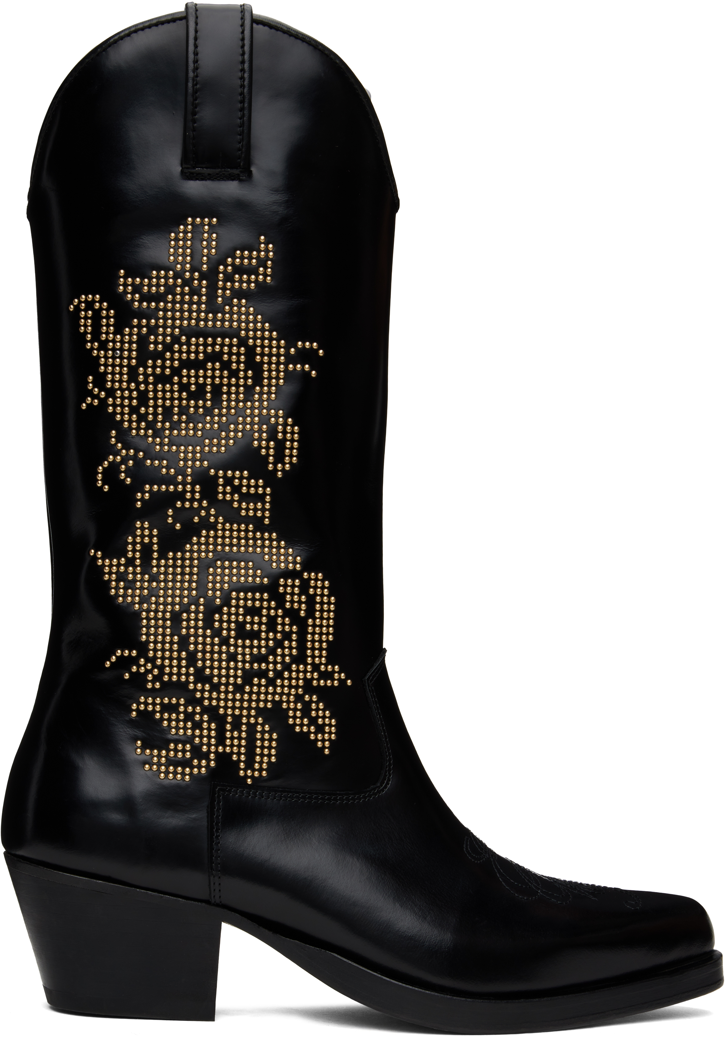 Shop Ernest W Baker Black Rose Studded High Western Boots In Black W/ Rose Studs