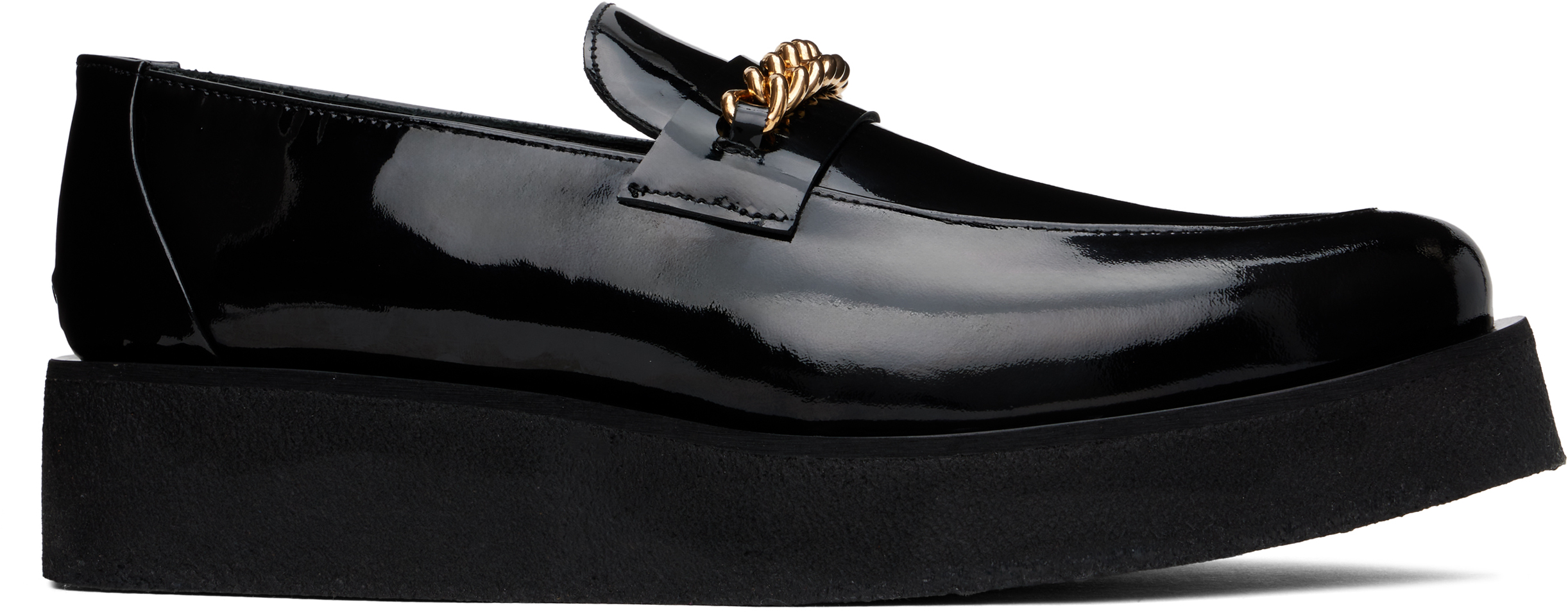 Shop Ernest W Baker Black Chain Creeper Loafers In Black Patent Leather