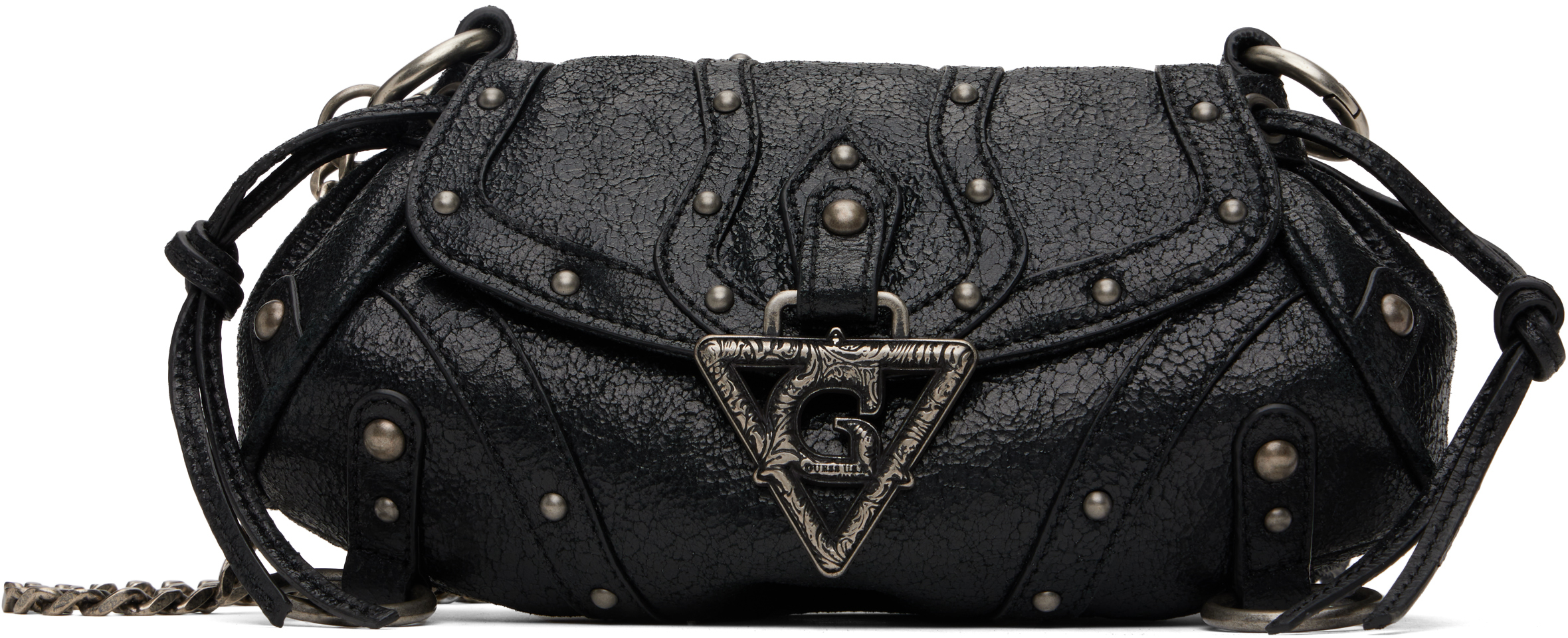 Shop Guess Usa Black Crackled Leather Mini Fashion Bag In Jtmu Jet Black Multi