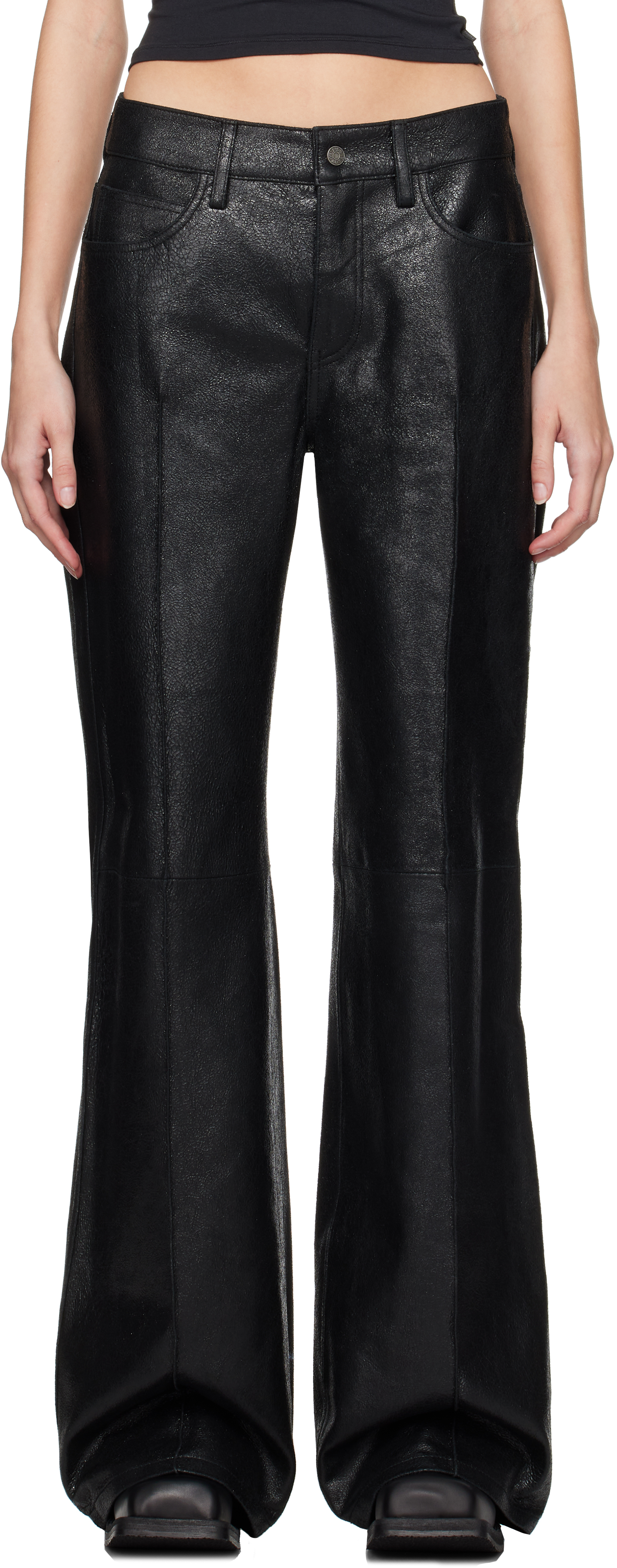 Shop Guess Usa Black Crackled Leather Pants In Jtmu Jet Black Multi