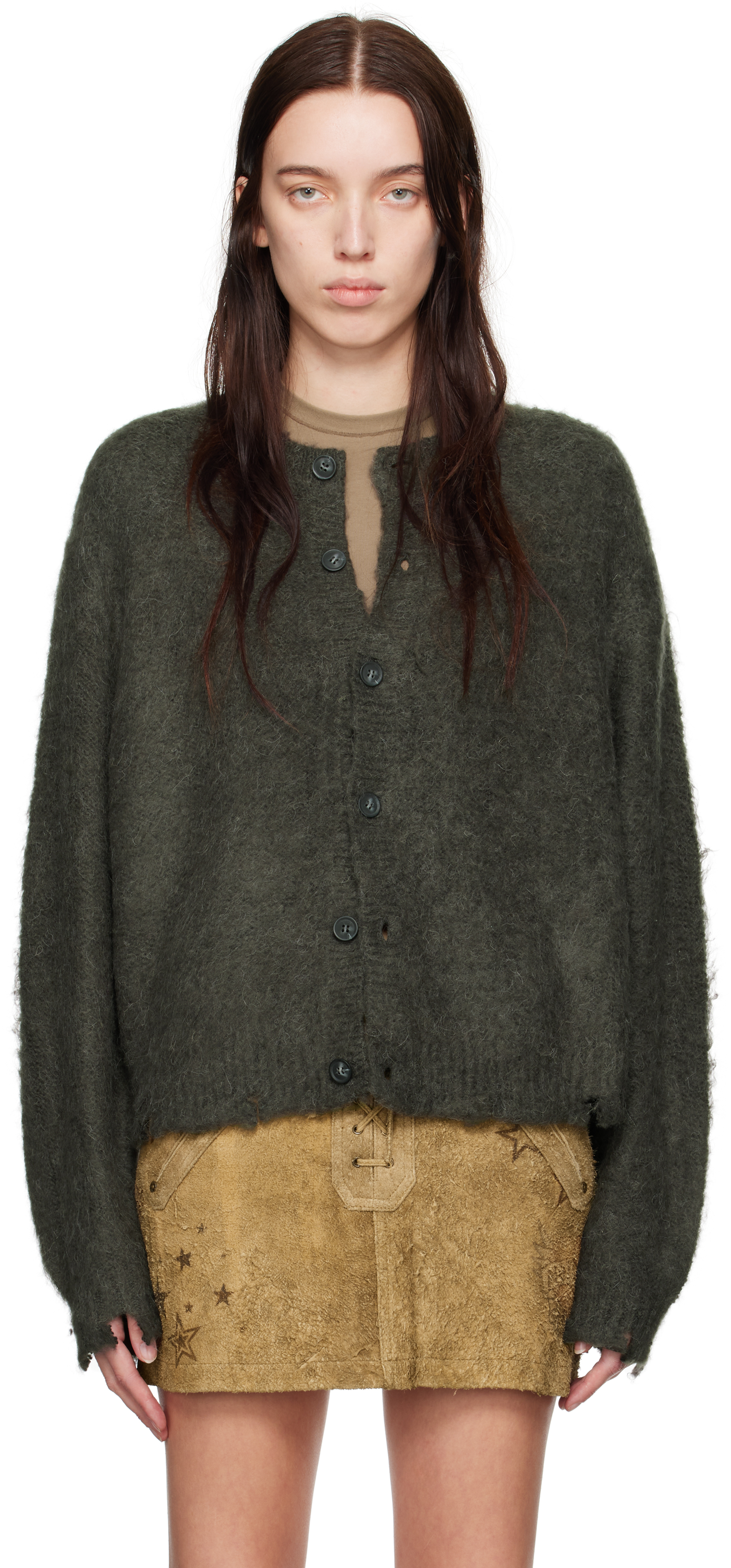 Shop Guess Usa Gray Fuzzy Cardigan In F9ck Washed Out Blac