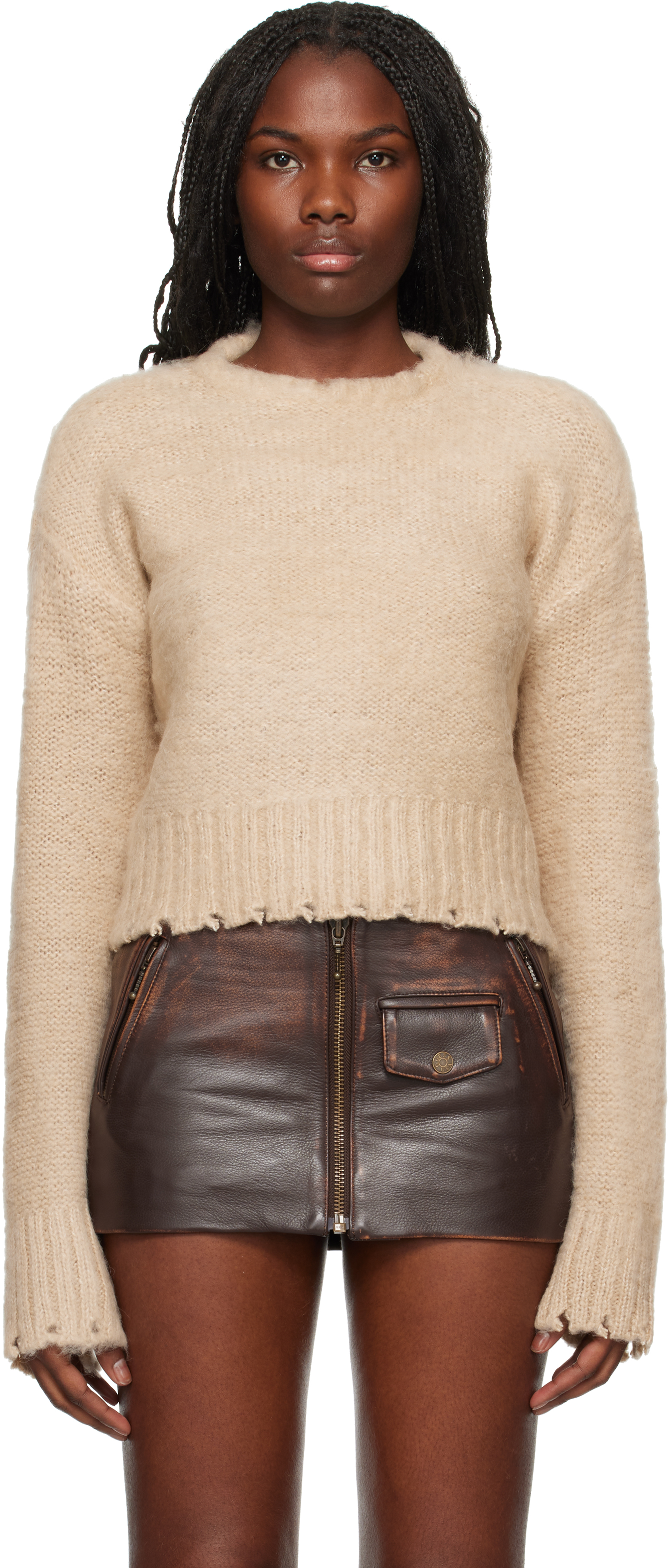 Shop Guess Usa Beige Fuzzy Crewneck Sweater In Oxt Oxford Tan