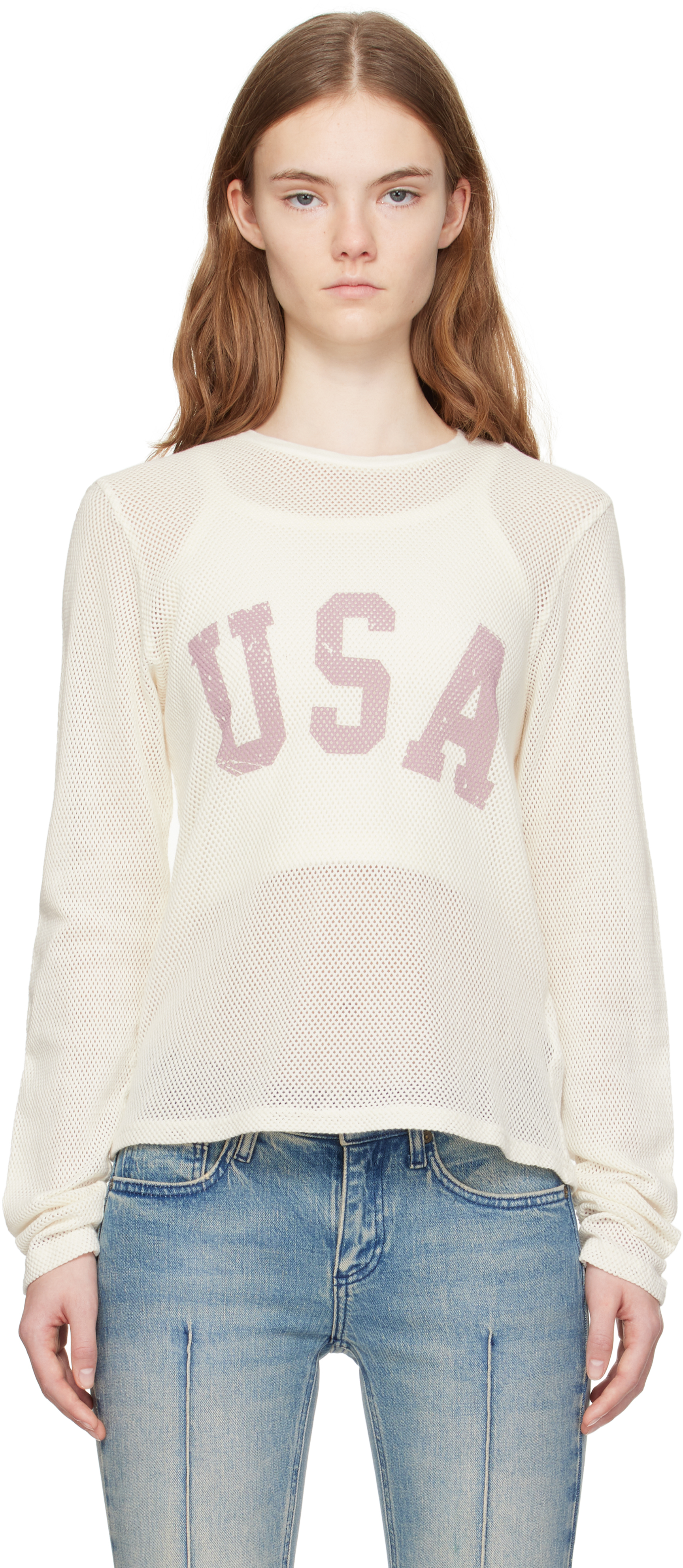 GUESS USA ベージュ フェーデッド 長袖Tシャツ 関税込み】GUESS USA ベージュ フェーデッド 長袖Tシャツ T