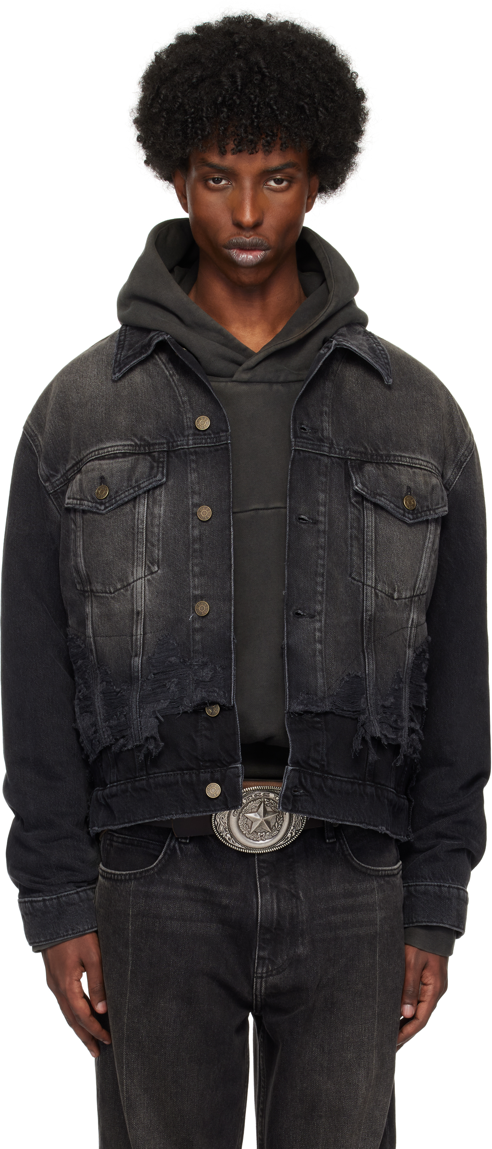 Shop Guess Usa Black Distressed Denim Jacket In Gusa Sanded Black Wa