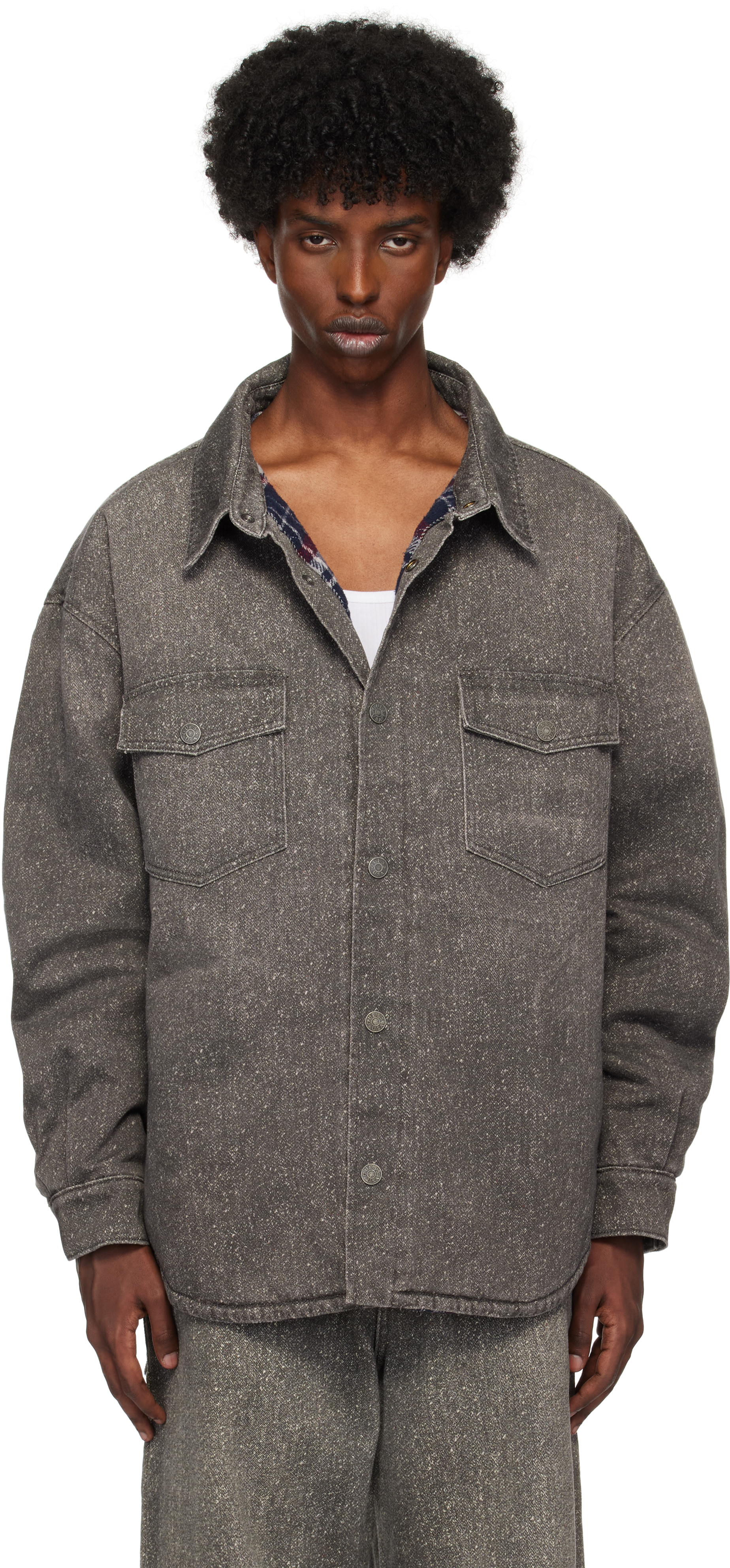 Gray Printed Denim Overshirt