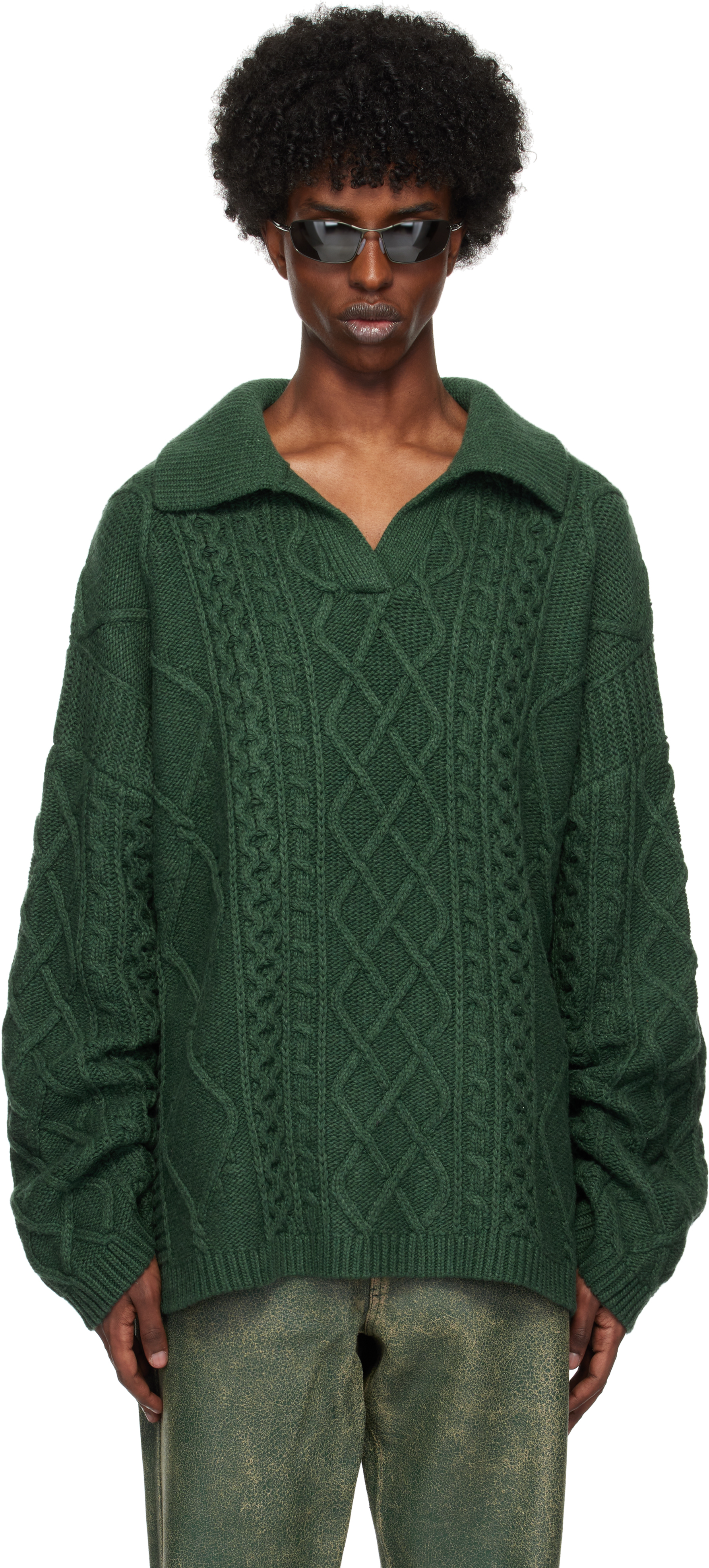 Shop Guess Usa Green Cable Sweater In Castle Green Multi