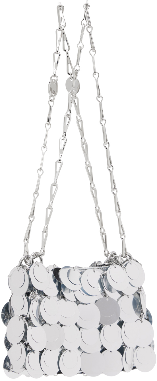 Rabanne Silver Sparkle Discs Nano Bag In P040 Silver