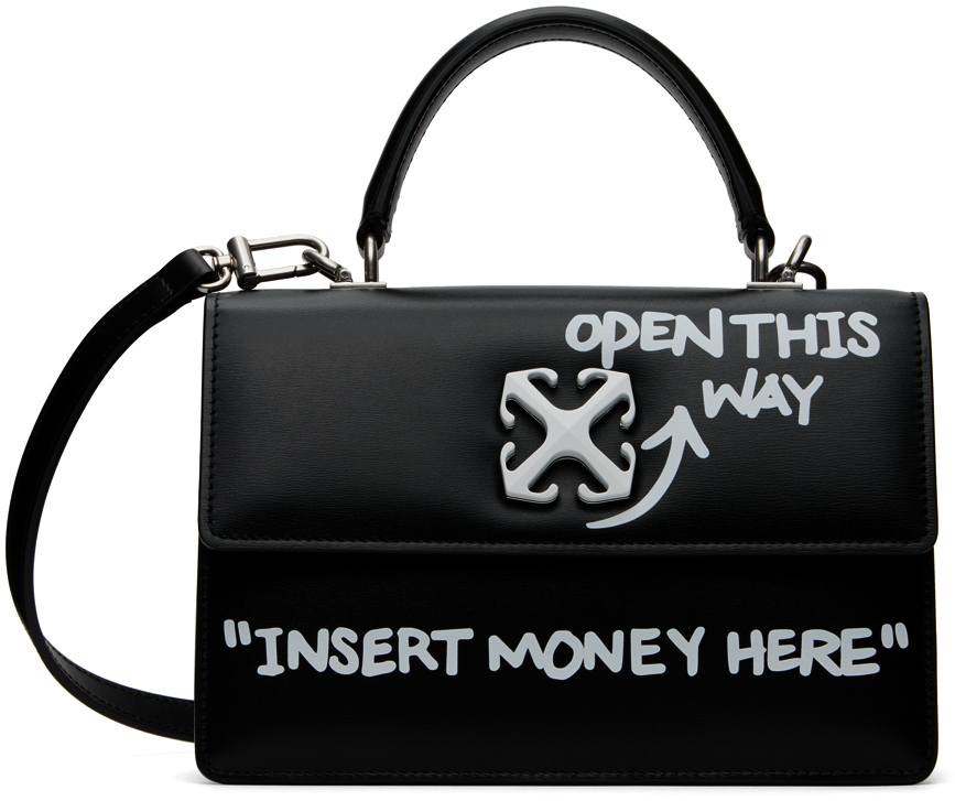 Shop Off-white Black Jitney 1.4 Top Handle Quote Bag In Black White