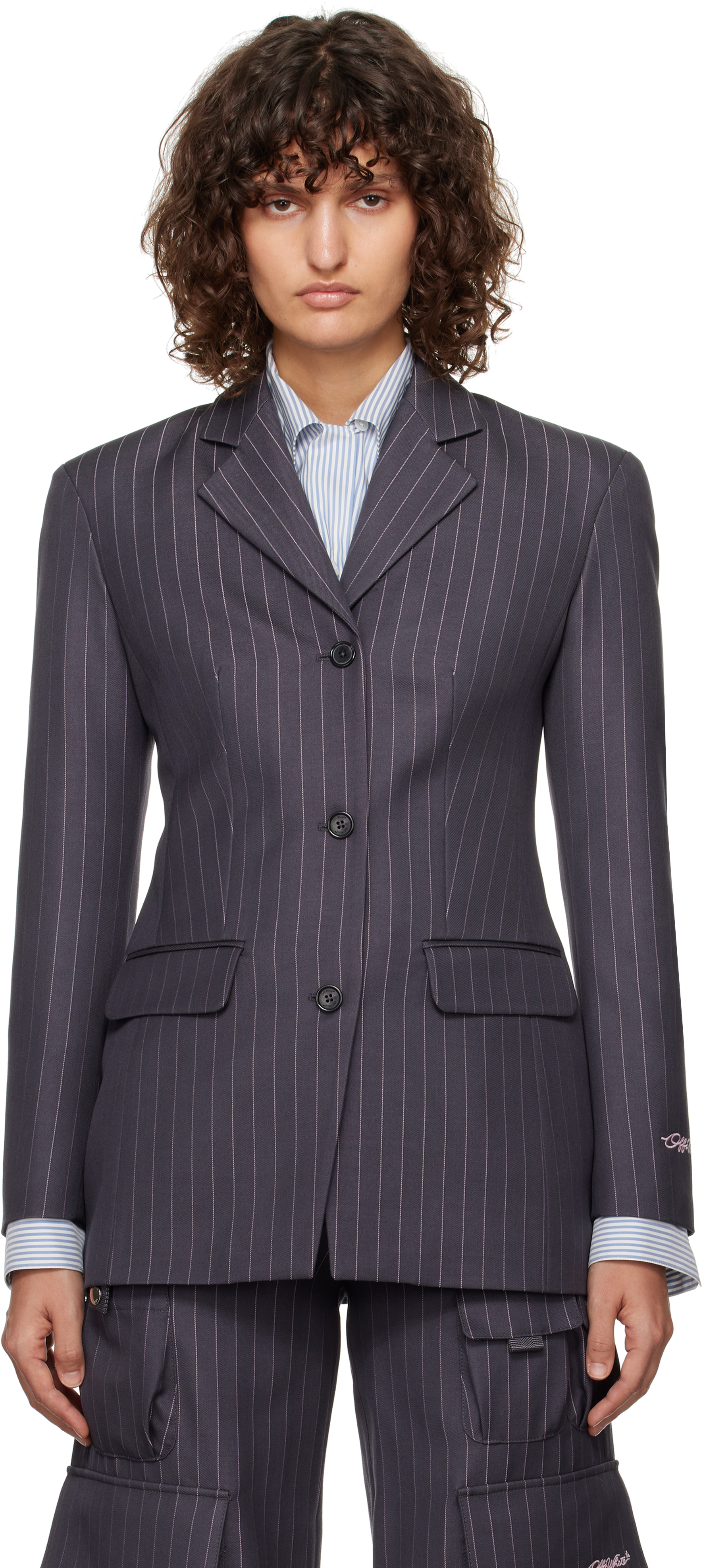 Gray Pinstripe Fitted Blazer