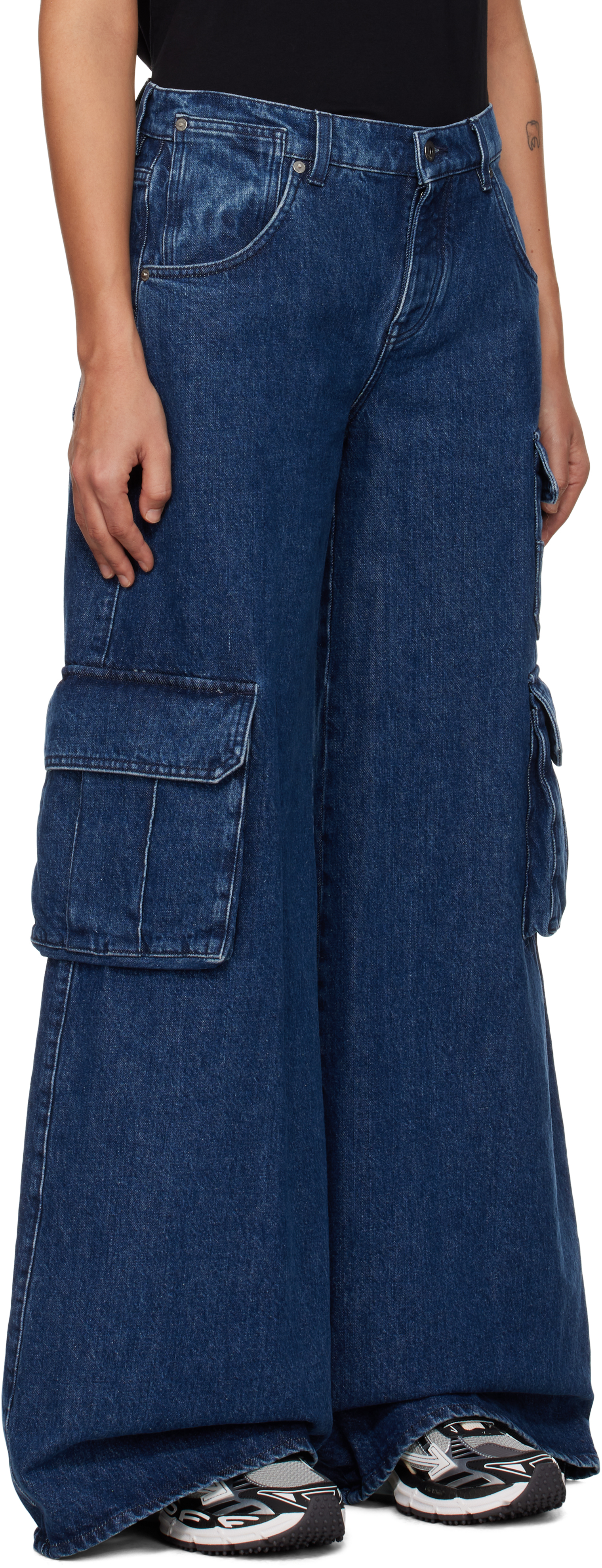 Off-white Blue Cargo Wide Jeans In Deep Blue