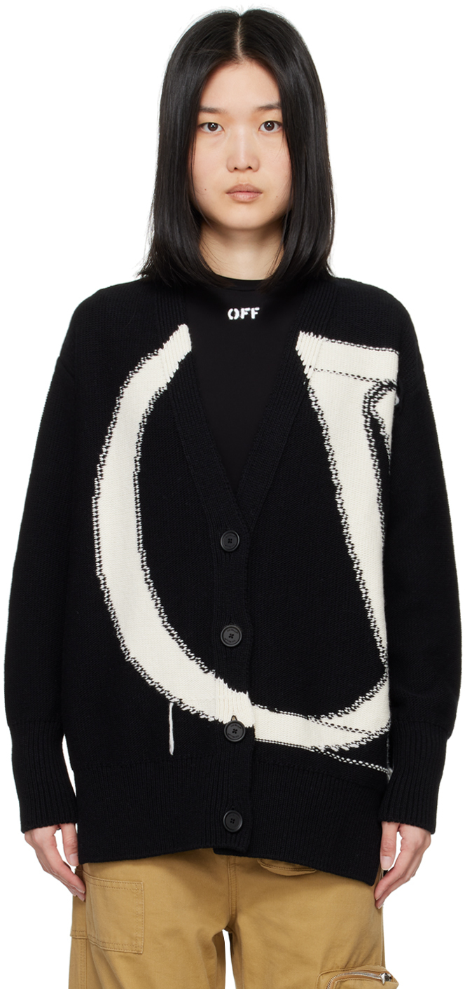 Shop Off-white Black Maxi Logo Cardigan In Black White