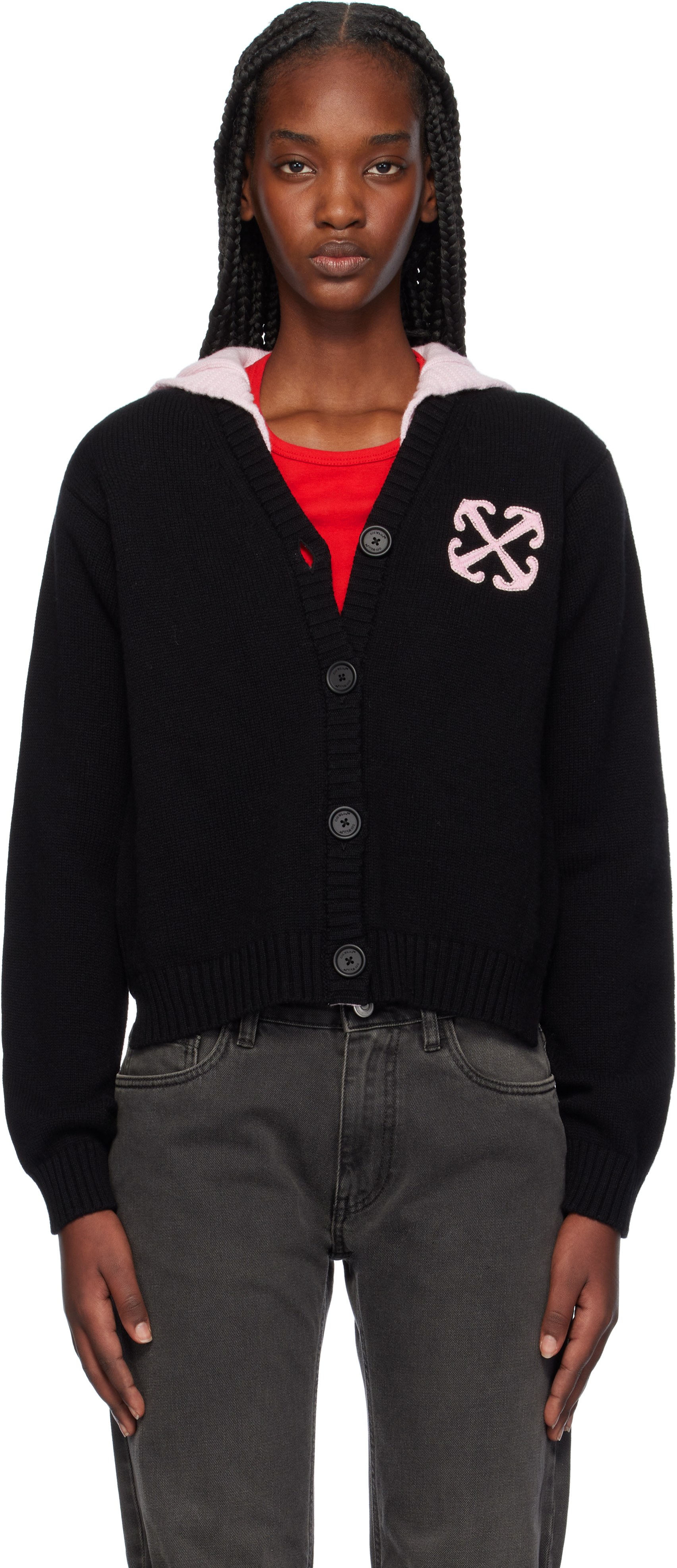 Off-white Black Sailor Cardigan In Black Sea Pink