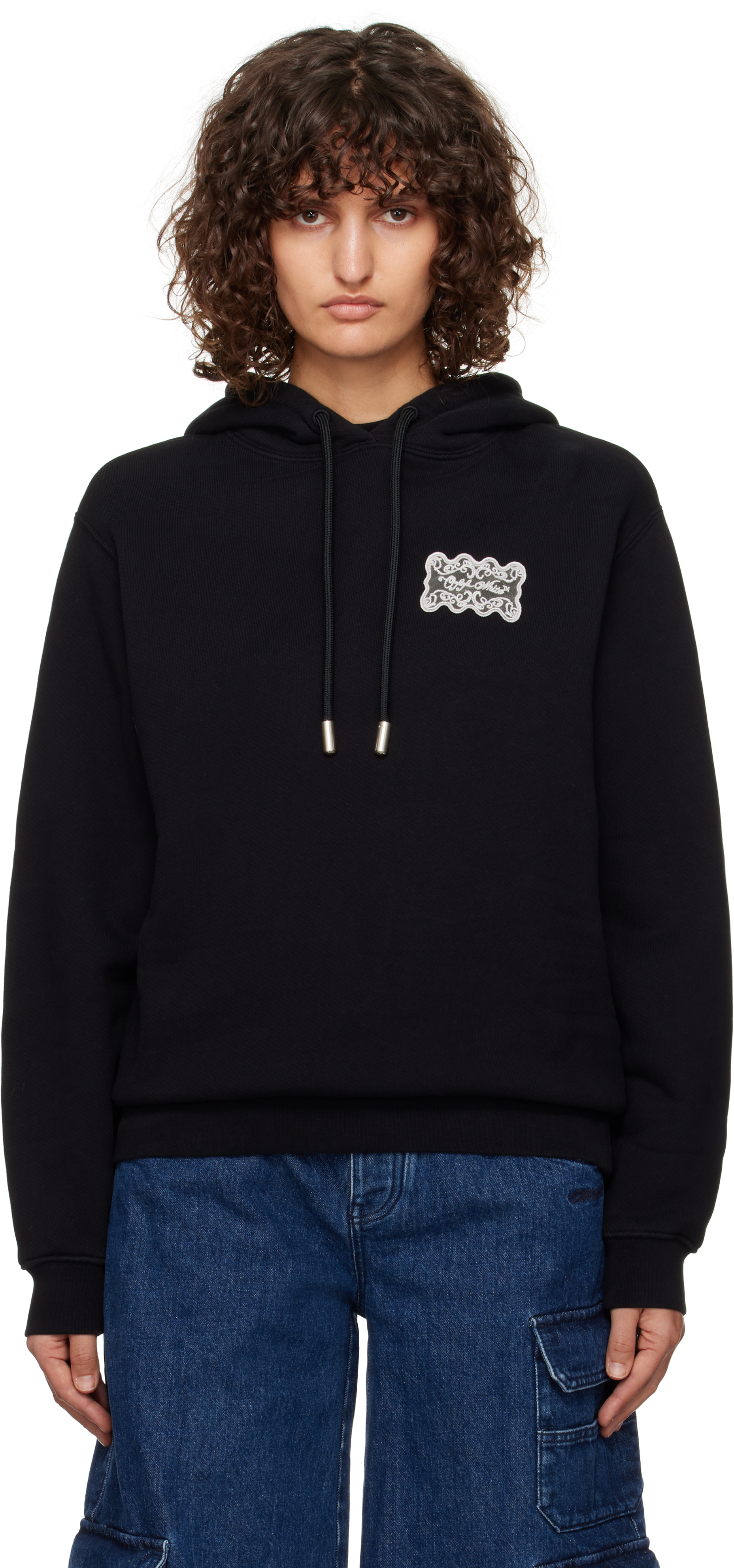 Off-white Black Lace Label Reg Hoodie In Black White