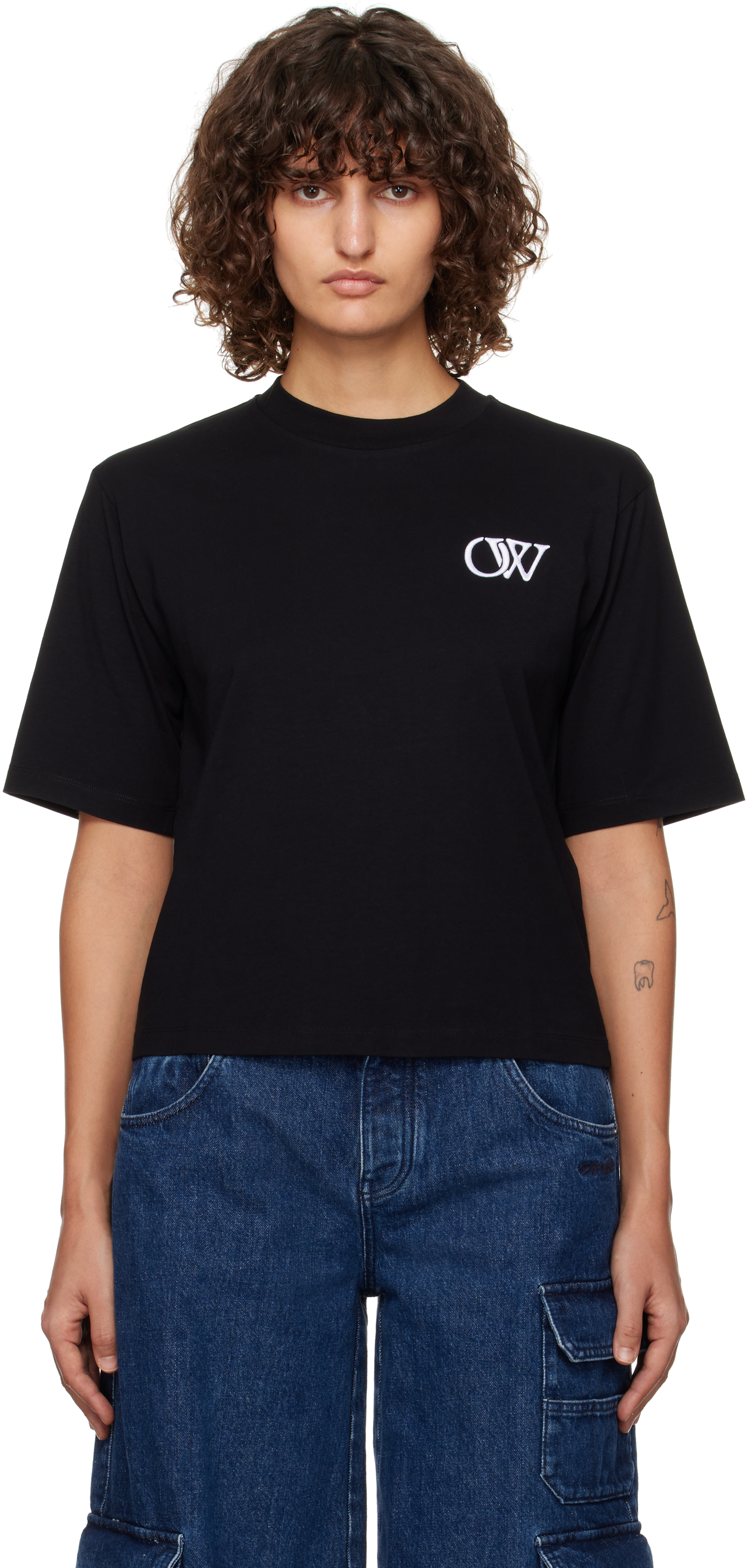 Black Embr 'OW' Boxy T-shirt