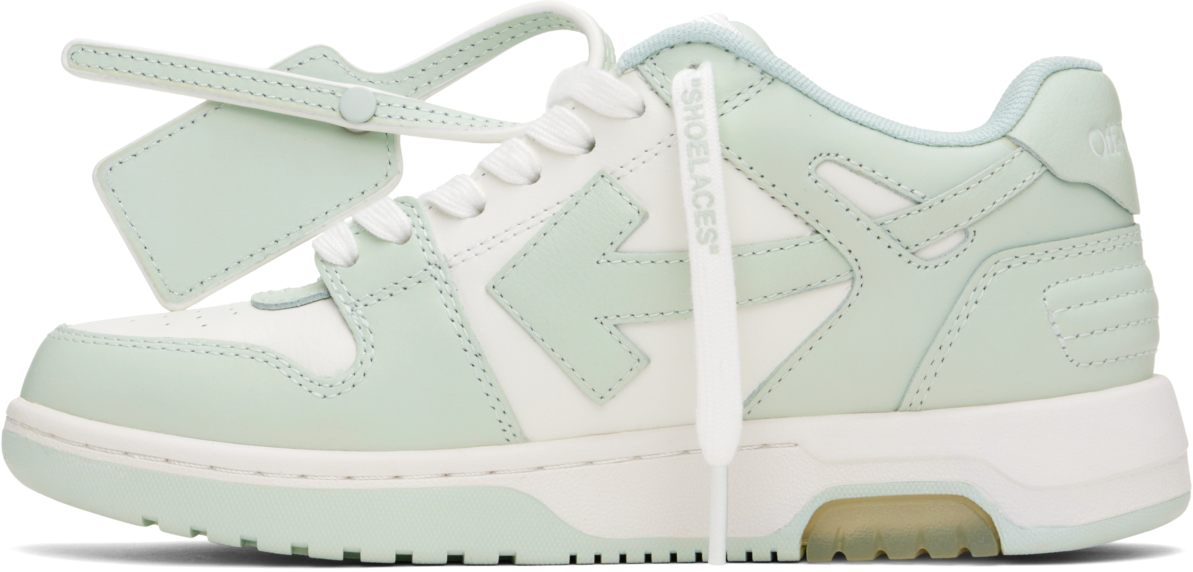 Off-white White & Green Out Of Office Calf Leather Sneakers In White Mint