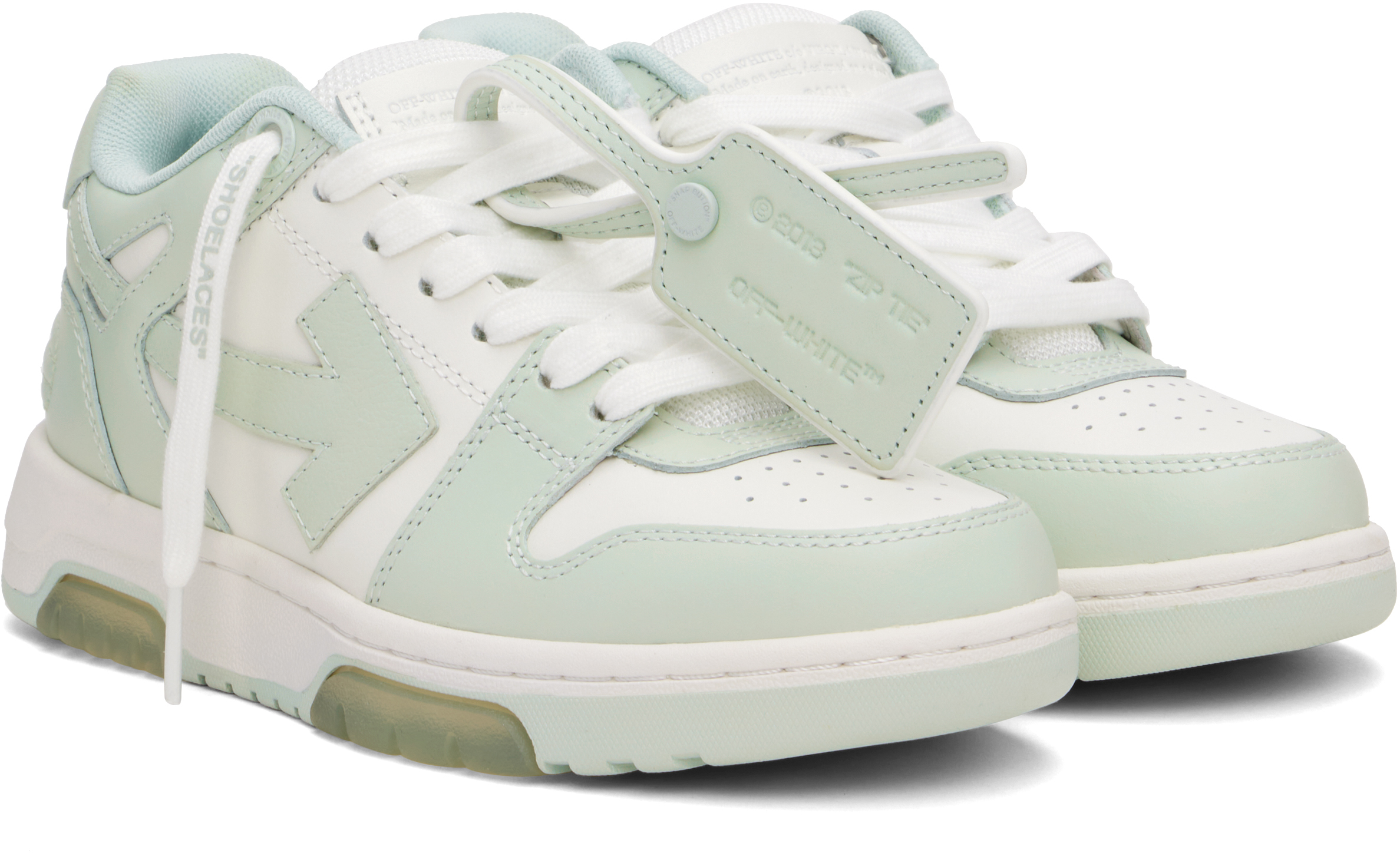 Off-white White & Green Out Of Office Calf Leather Sneakers In White Mint