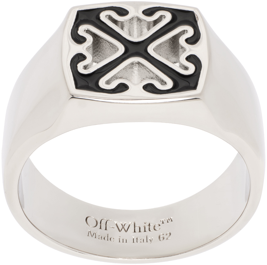 Shop Off-white Silver & Black Enamel Arrow Ring In Silver - Black