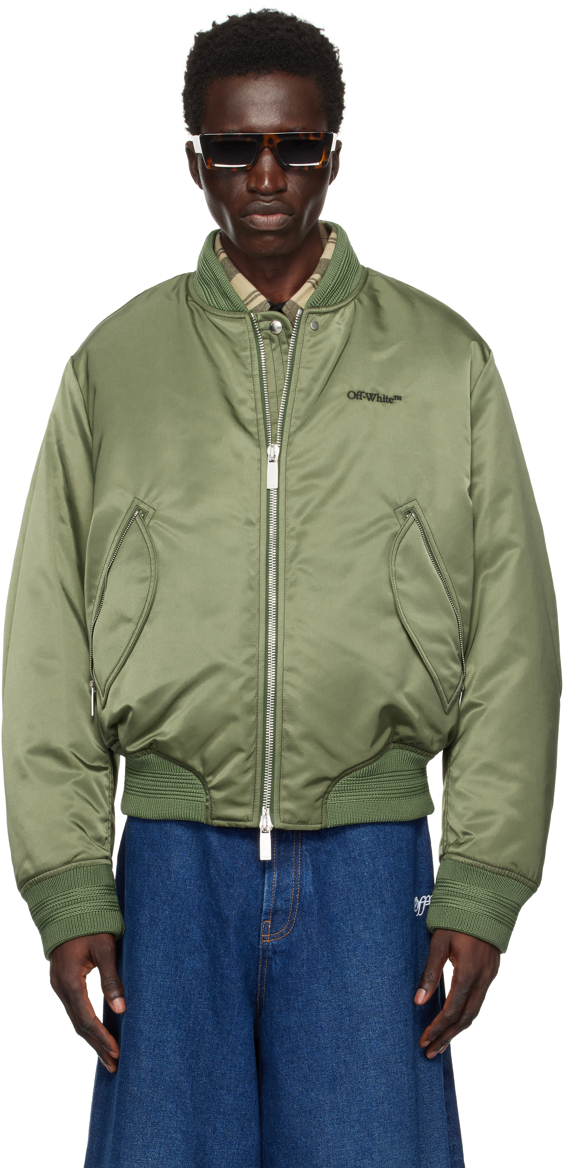 Khaki Military Nylon Bomber Jacket