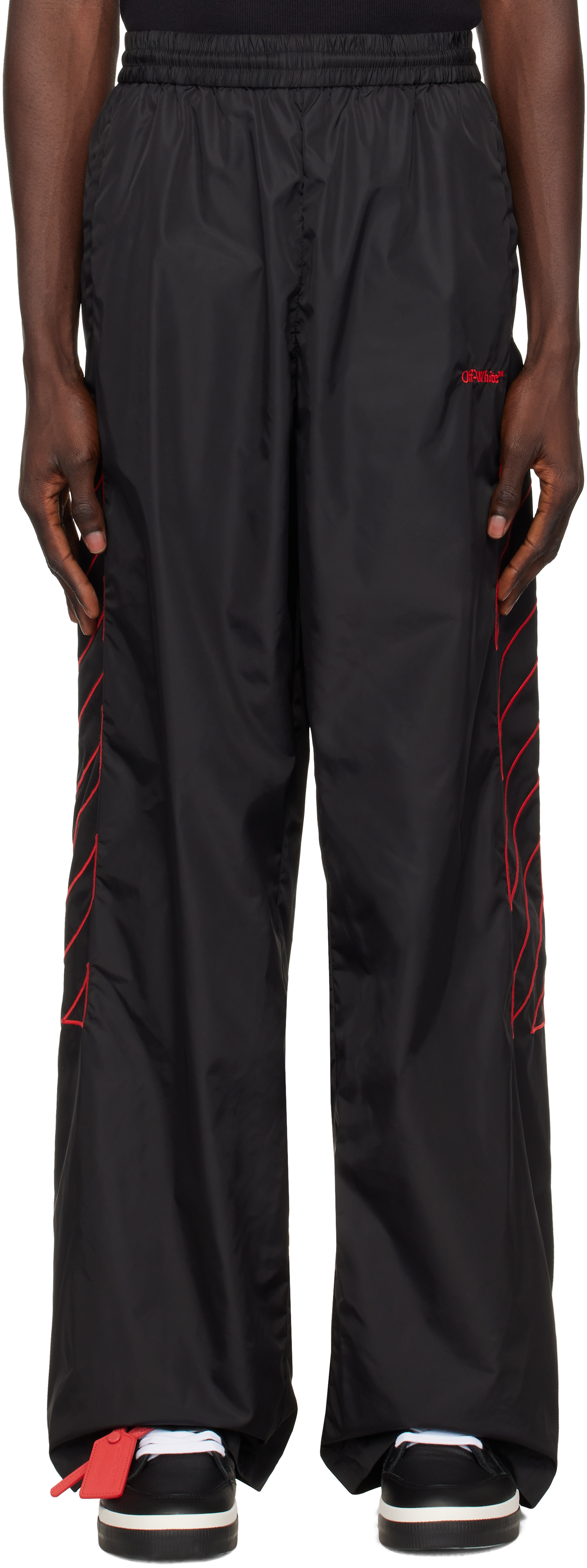 Black Outl Diag Nyl Track Pants