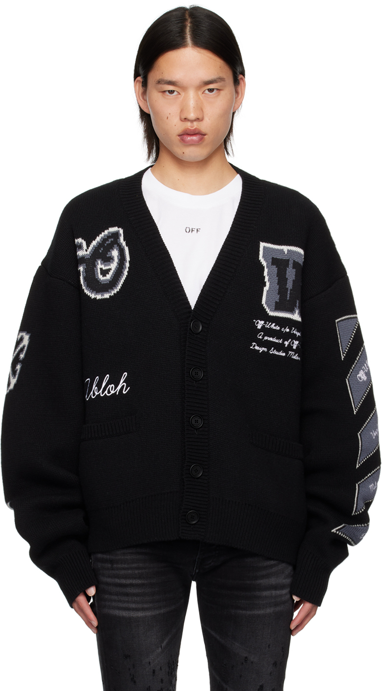 【関税込み】off-white 'Varsity' cardigan Black Varsity Cardigan by Off-White on Sale